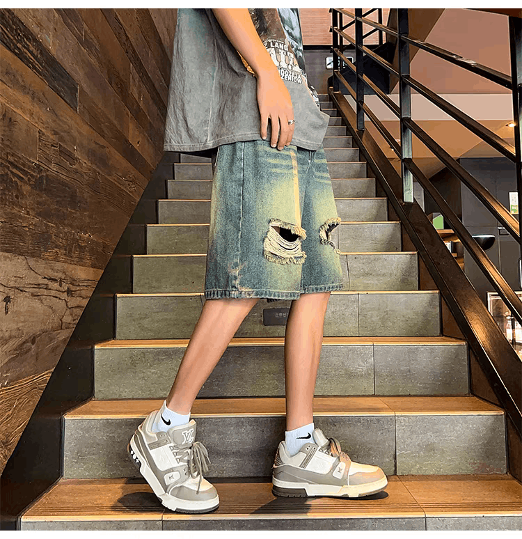 Blue High Street Vintage Loose Fit Denim Shorts