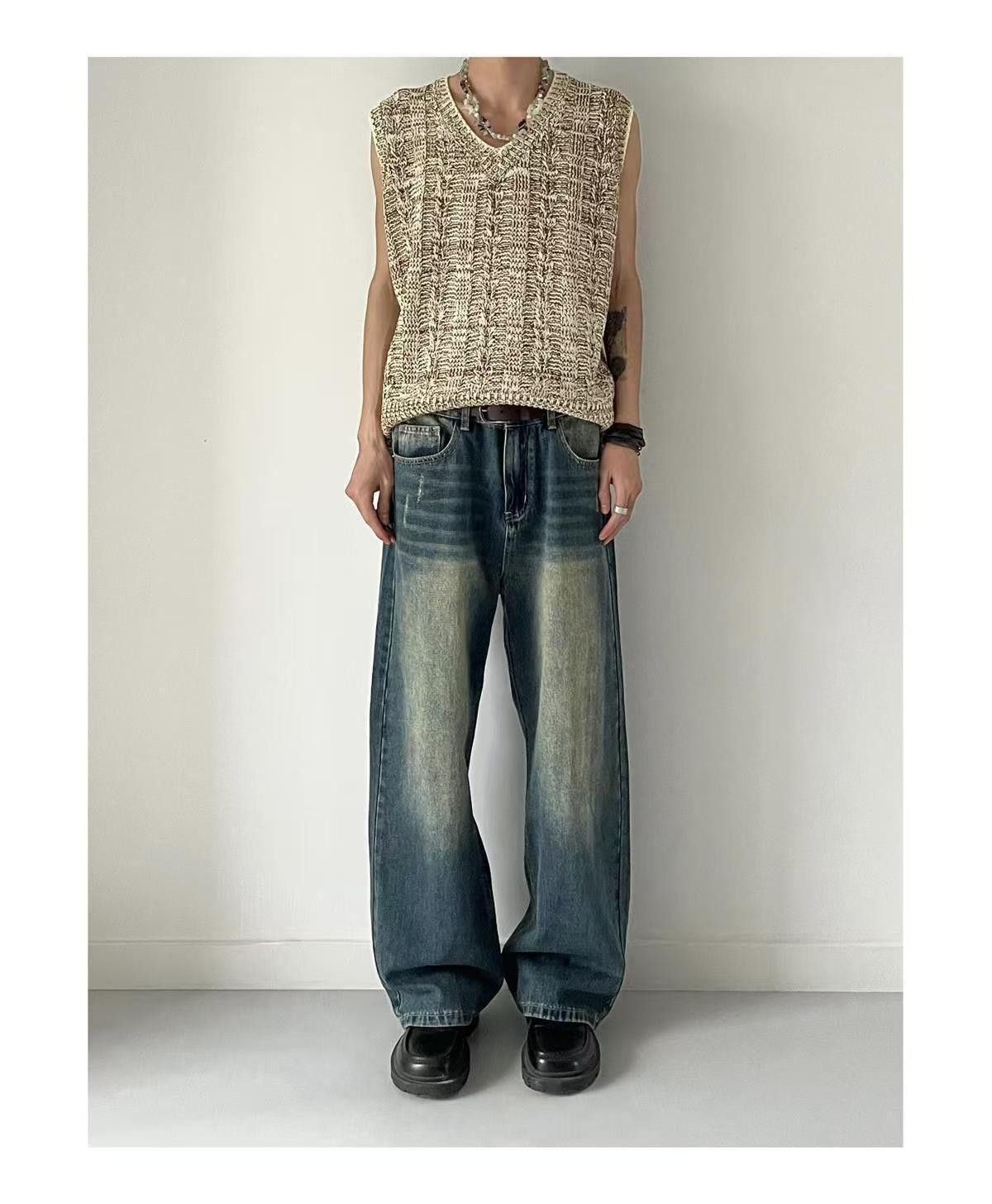 Japanese Brand × Jean Blue washed distressed straight-leg loose-fitting jeans Size US 32 / EU 48 - 1 Thumbnail