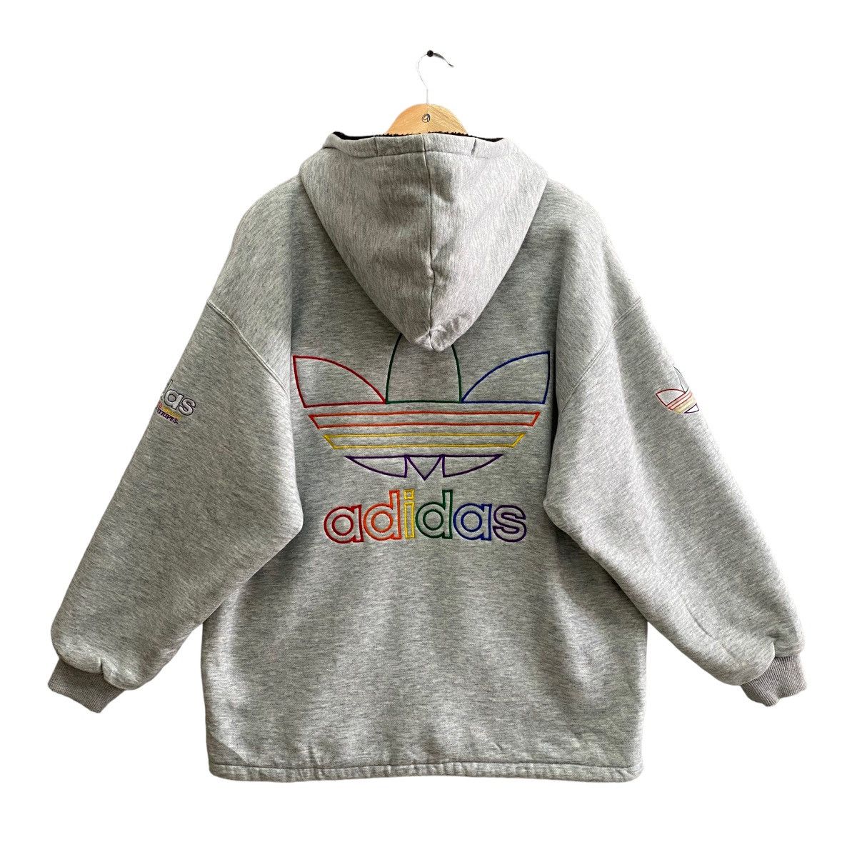 image of Adidas Trefoil Grey Fleece Jacket Hoodie Size Medium, Men's