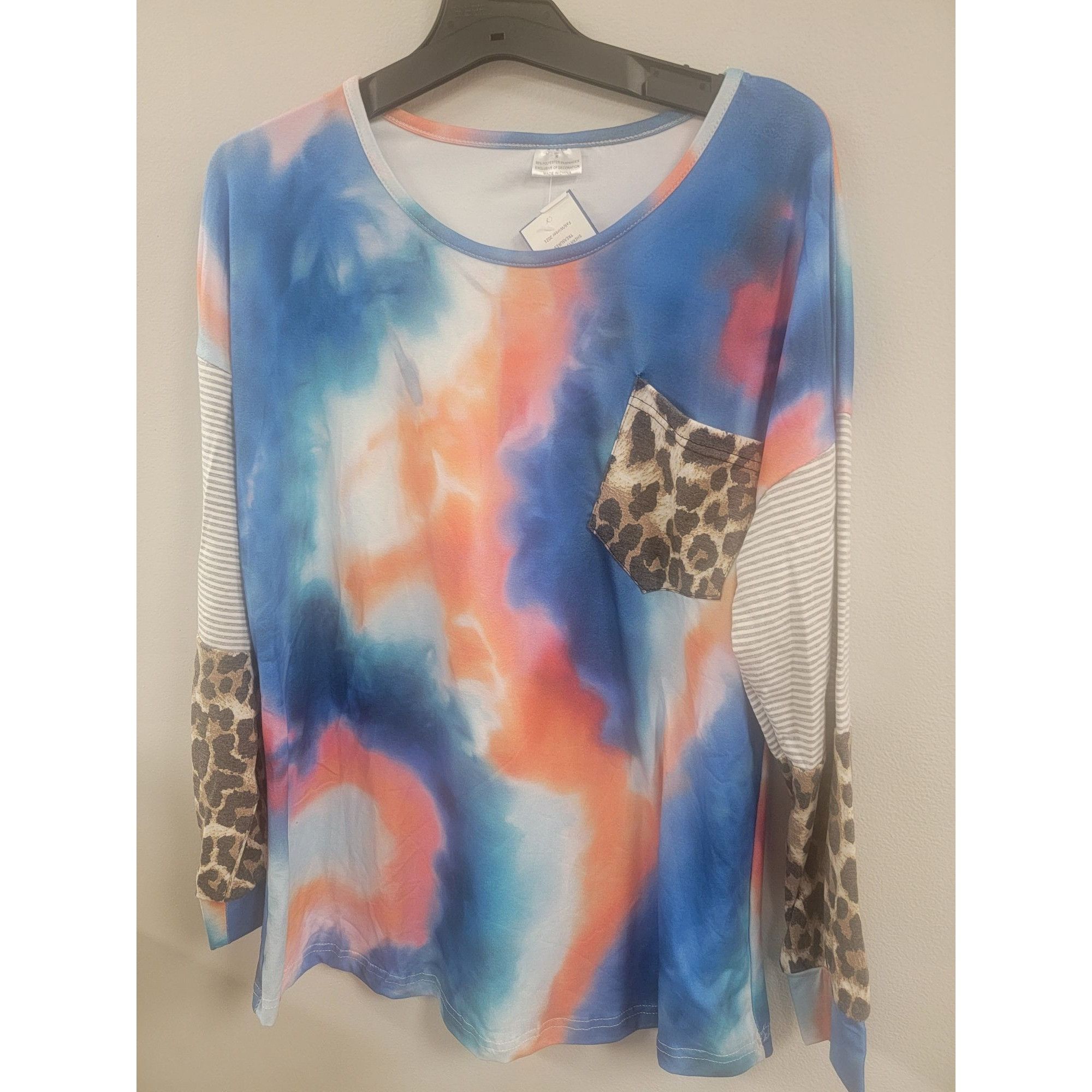 Other Tie-Dye Long Sleeve Top With Leopard Pocket & Striped Accent Size S / US 4 / IT 40 - 1 Thumbnail