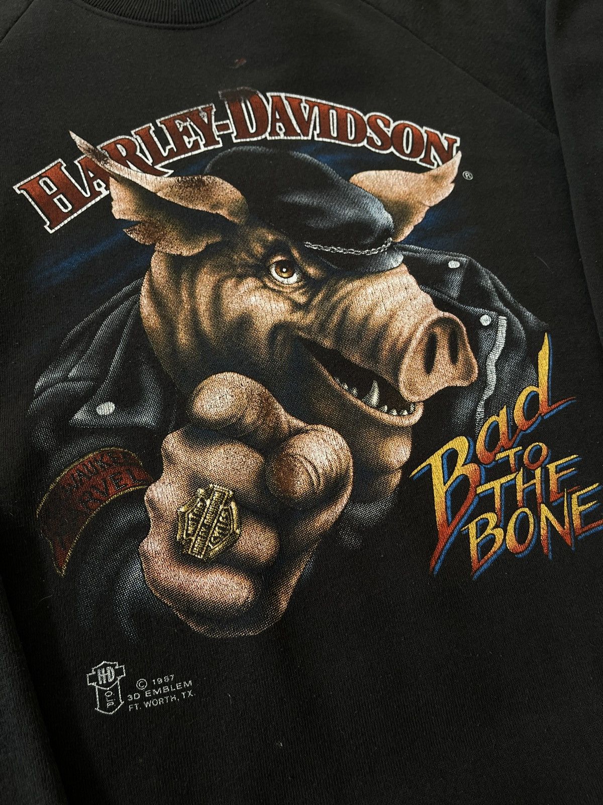 Harley Davidson Vintage 1987 3D Harley Davidson Bad to The Bone Sweatshirt Size US L / EU 52-54 / 3 - 3 Thumbnail