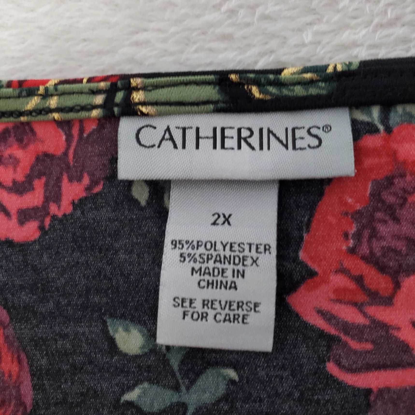 Vintage Catherines Dress Womens 2X Black Floral Ruffle Sleeve Pullover Knee Length Round Neck Womens Size XXL / US 16-18 / IT 52-54 - 3 Thumbnail