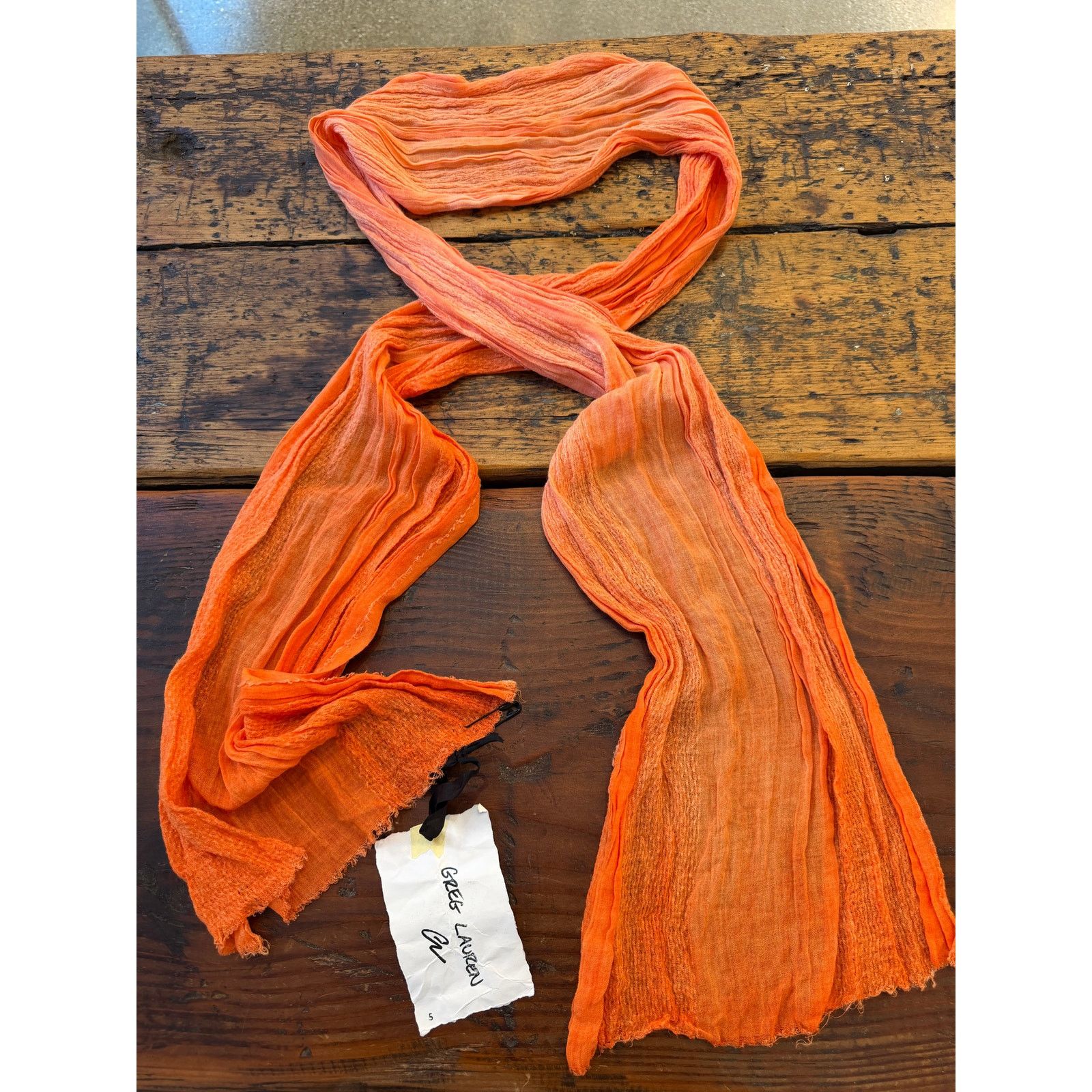 Greg Lauren Greg Lauren SAMPLE Orange Linen Scarf Size ONE SIZE - 2 Thumbnail
