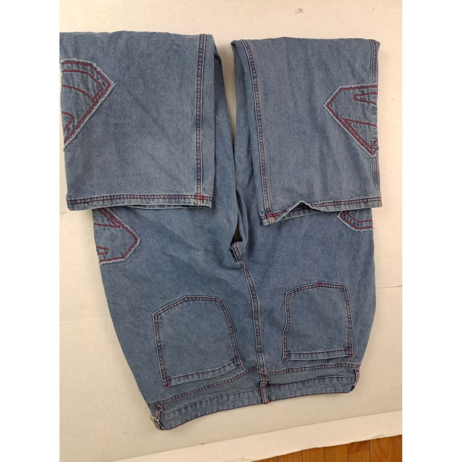 DC Comics VINTAGE DC Comics Superman Jeans Woman 17 Wide-Leg Denim Blue Cotton Embroidered 5-Pocket 32in Inseam Womens Size 38" / US 16 / IT 52 - 7 Thumbnail