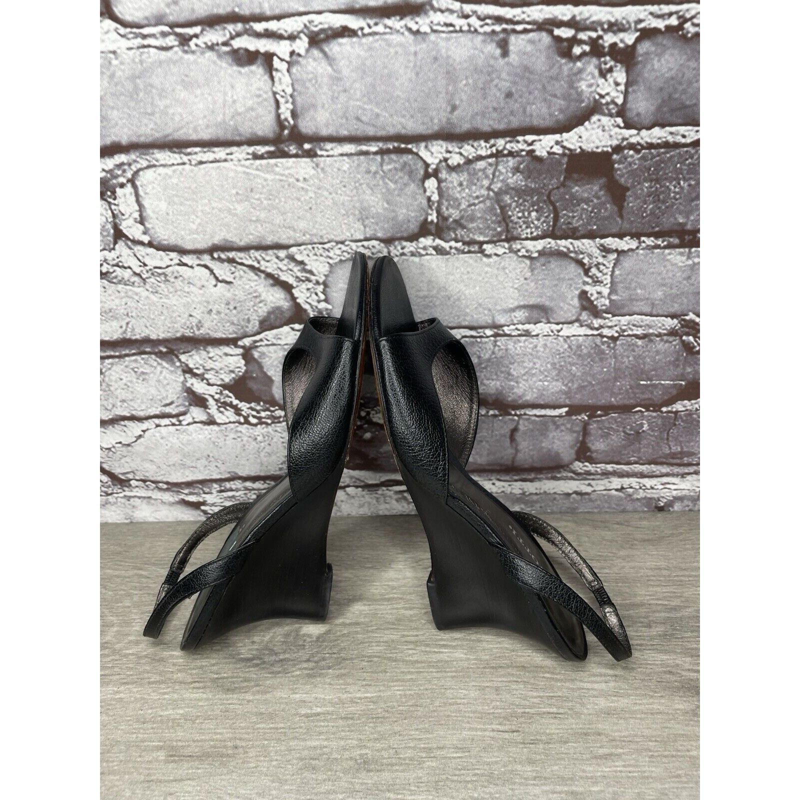 Other Vigotti Black Leather Open Toe Slingback High Wedge Sandals Size US 7 / IT 37 - 17 Thumbnail