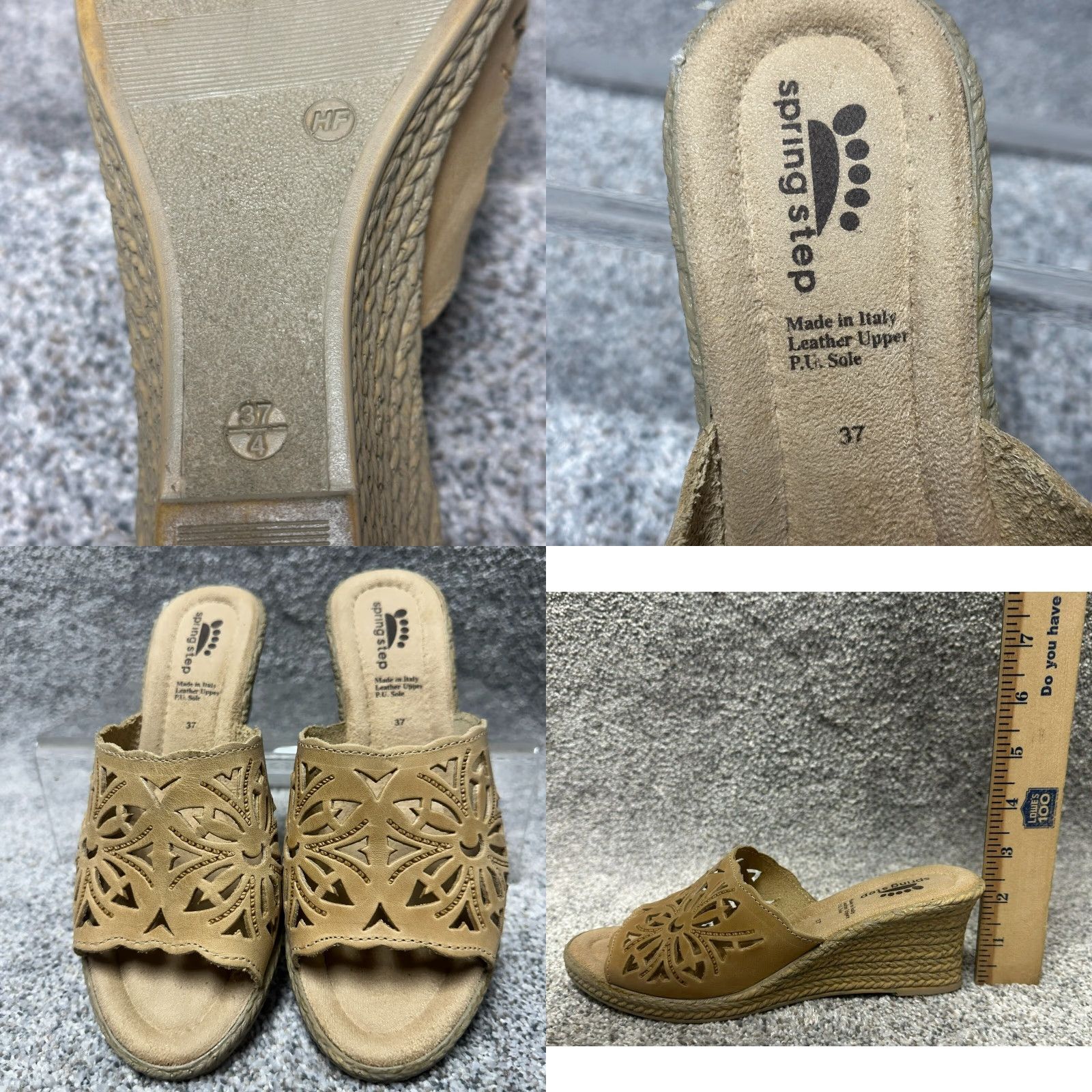 Vintage Spring Step Sandals Women's 37 Leather Espadrille Wedge Retro Boho Y2K Beige Slip On Comfortable Breathable Floral Pattern EU 37 US 6.5-7 Boots? Size US 7 / IT 37 - 8 Thumbnail