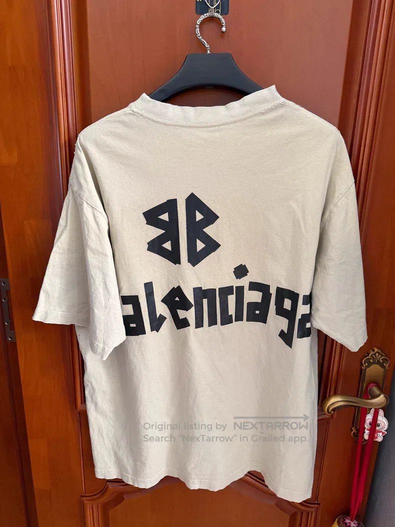 Balenciaga Balenciaga Light Bean Green Tape Logo Short Sleeve T-Shirt Size US L / EU 52-54 / 3 - 2 Thumbnail