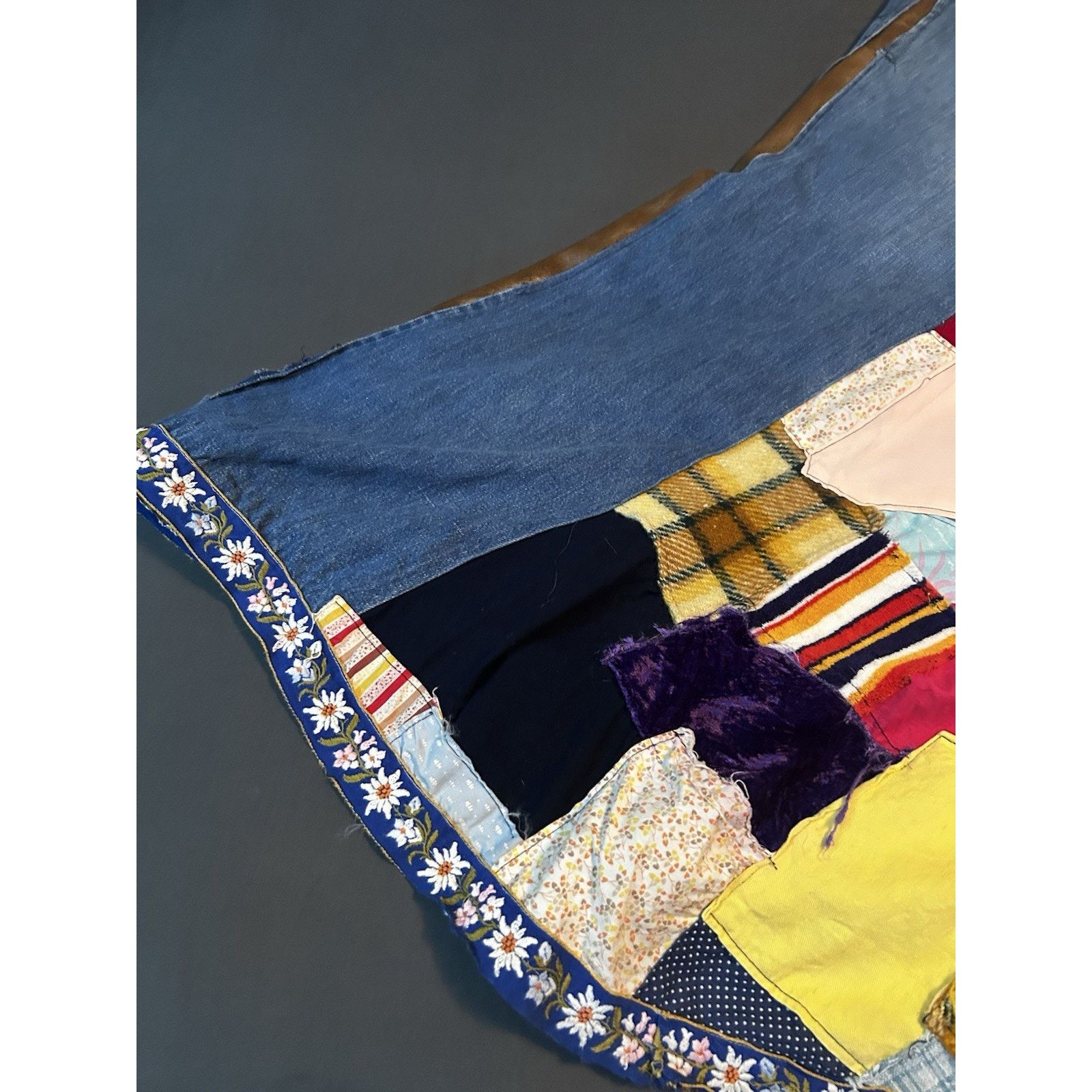 Other Vintage Homemade Denim Leather Velvet Quilted Sewn Skirt Size 26" / US 2 / IT 38 - 5 Thumbnail
