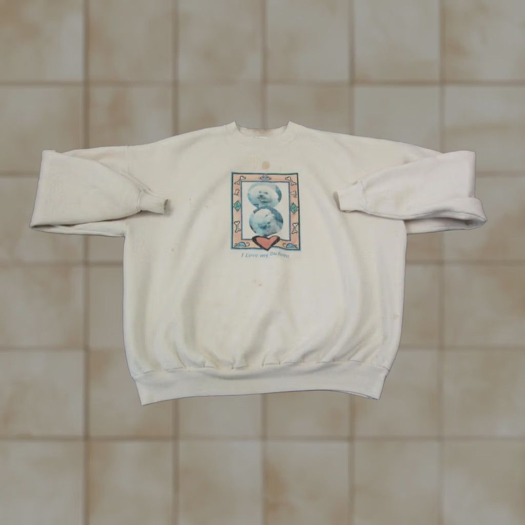 Hanes VINTAGE Hanes Sweatshirt Mens XL White Dogs I Love My French 80s 90s Pullover Crew Neck Long Sleeve Cotton Polyester Jersey Shirt Size US XL / EU 56 / 4 - 1 Thumbnail
