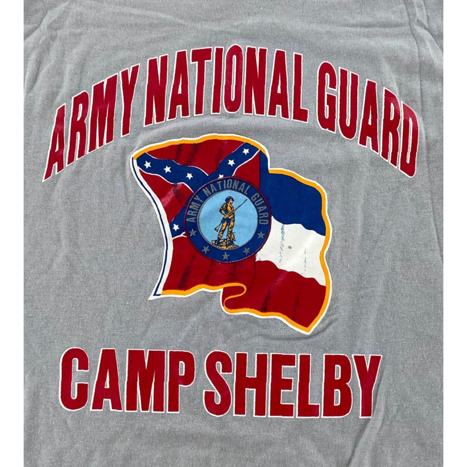 Vintage VINTAGE Soffe Army National Guard Camp Shelby Flag Shirt Adult Large Gray T-Shirt Mens 90s Size US L / EU 52-54 / 3 - 3 Thumbnail