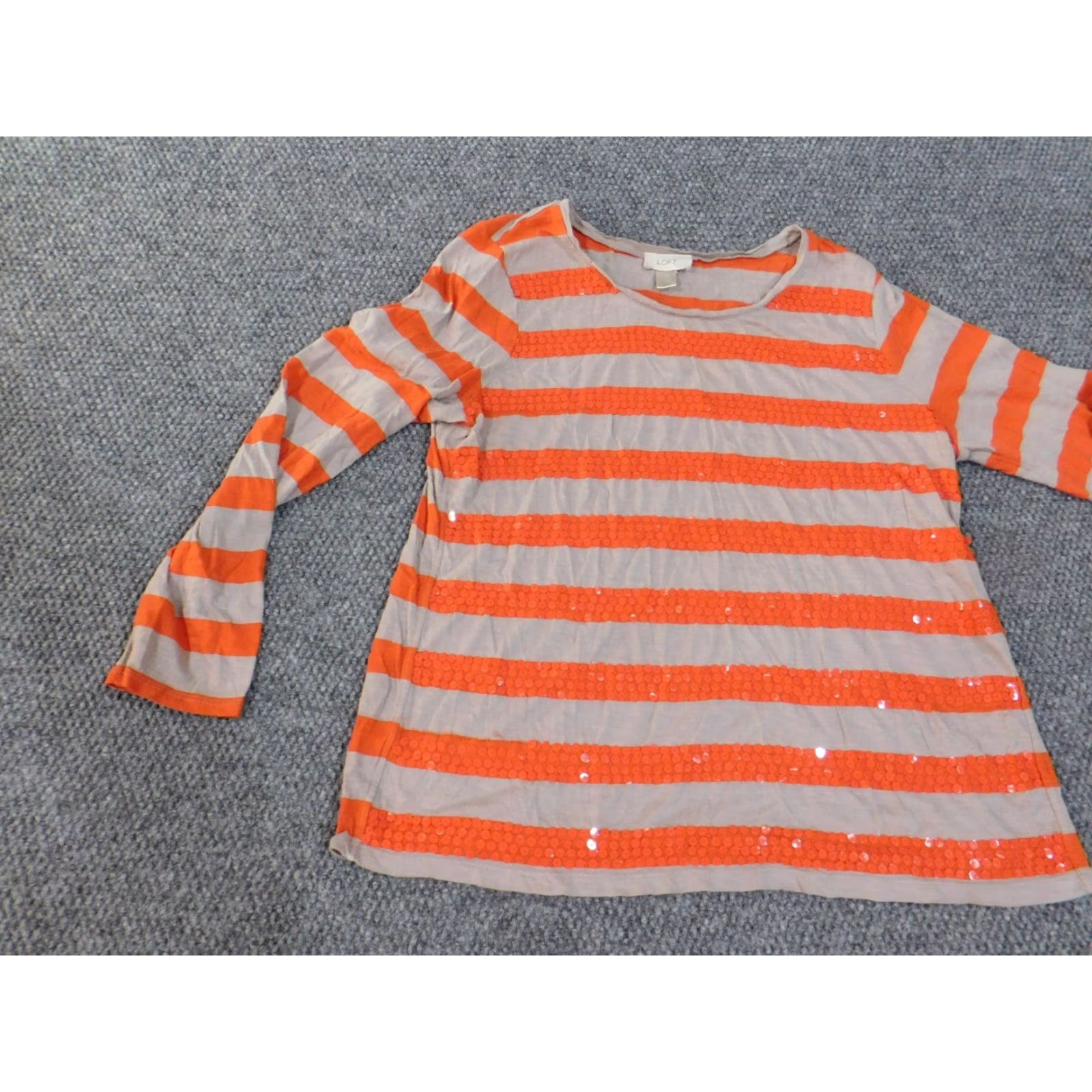Ann Taylor Loft Ann Taylor Shirt Blouse Womens XL Orange Striped Beaded Knit Cotton Casual Long Sleeve Round Neck Pullover Basic Size XL / US 12-14 / IT 48-50 - 3 Thumbnail