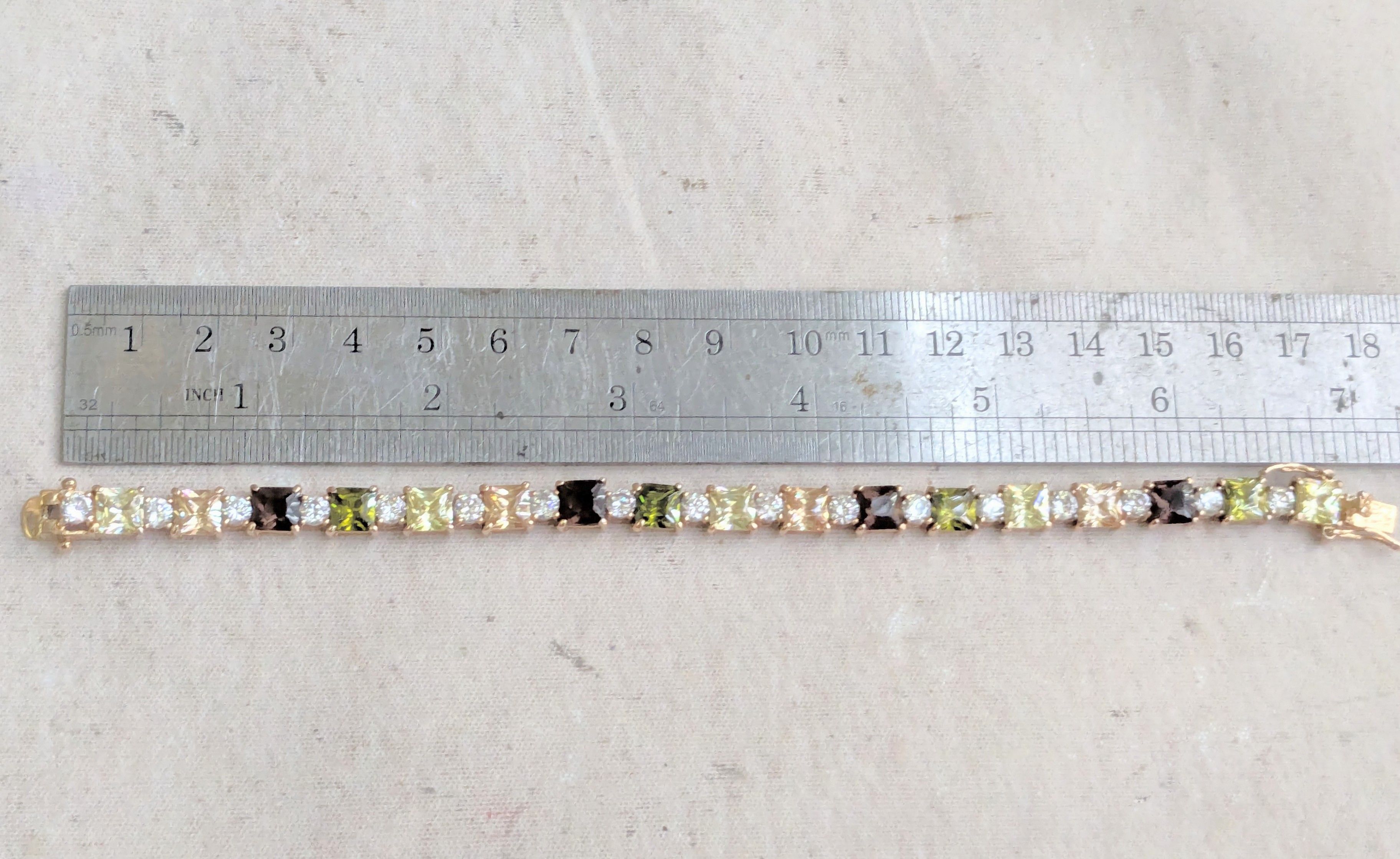 Jewelry Sterling Silver Tennis Bracelet Green Clear Gold 7.25" Size ONE SIZE - 10 Thumbnail