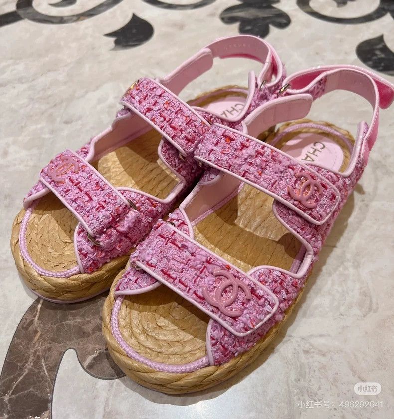 Chanel Chanel 22p pink mixed color grass knitting sole Velcro bea Size US 5.5 / IT 35.5 - 1 Thumbnail