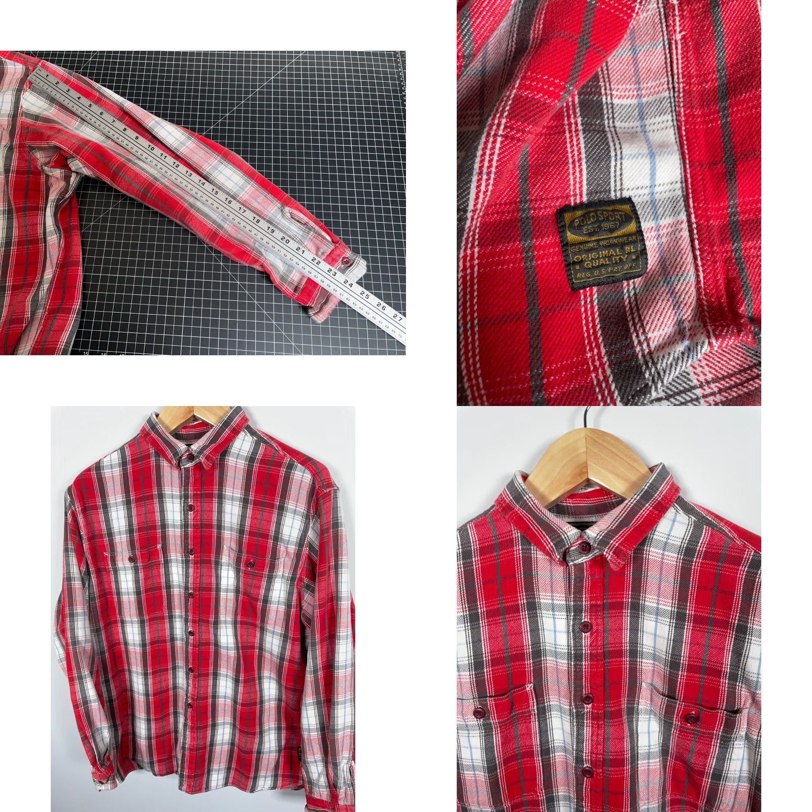 Vintage Polo Sport Shirt Men's XL Red Plaid Flannel Cotton Button-Up Grunge Preppy Size US XL / EU 56 / 4 - 8 Thumbnail