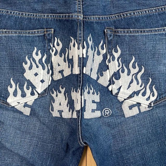 Bape FIRE BAPE LOGO Denim Shorts a bathing ape Flame NIGO ★size L Size US 34 / EU 50 - 3 Thumbnail
