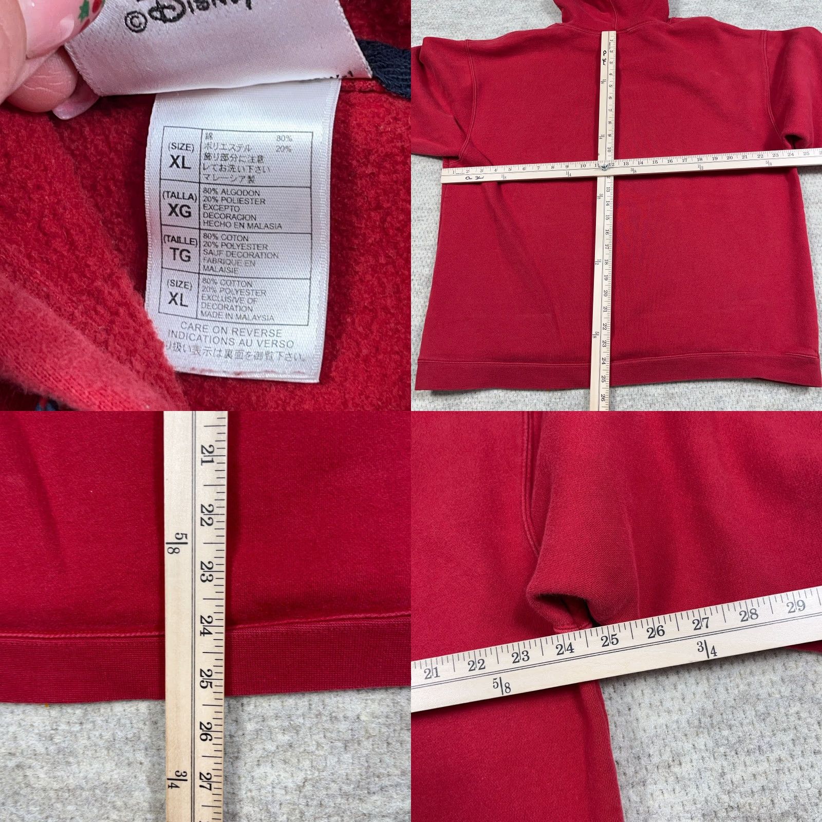 Disney VINTAGE Disney Hoodie Mens XL Red Mickey Mouse Embroidered Graphic Print Pullover Sweatshirt Size US XL / EU 56 / 4 - 8 Thumbnail