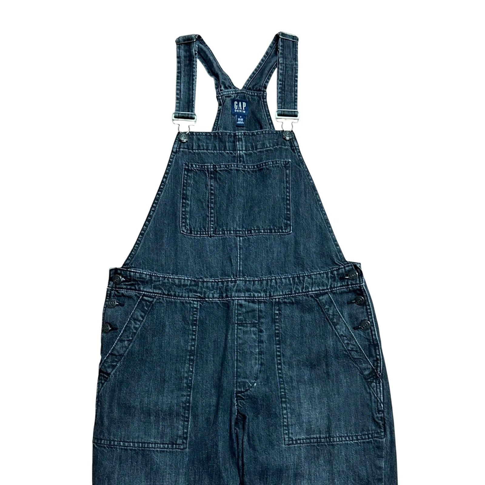 Gap GAP Overalls Crop Slouch Bib Women's Medium Black/Gray Denim Jeans 90s Casual Straight Leg Pockets Adjustable Waist 100% Cotton Blue Gray Size 32" / US 10 / IT 46 - 5 Thumbnail