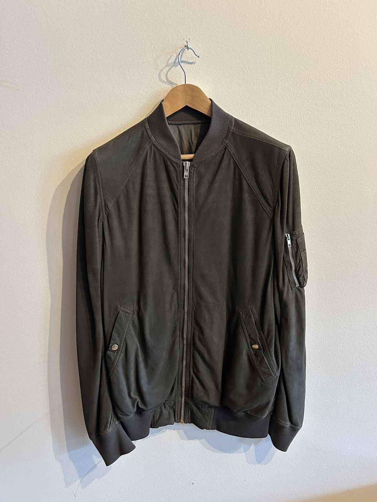 image of Rick Owens Suede Flight Jacket in Grey, Men's (Size XL)
