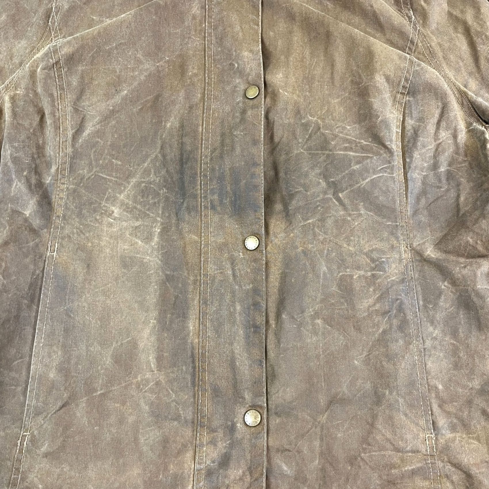 Barbour VTG Barbour L1905 Short Newmarket Wax Jacket UK 16 Tan Made in England Womens Size 38" / US 16 / IT 52 - 3 Thumbnail