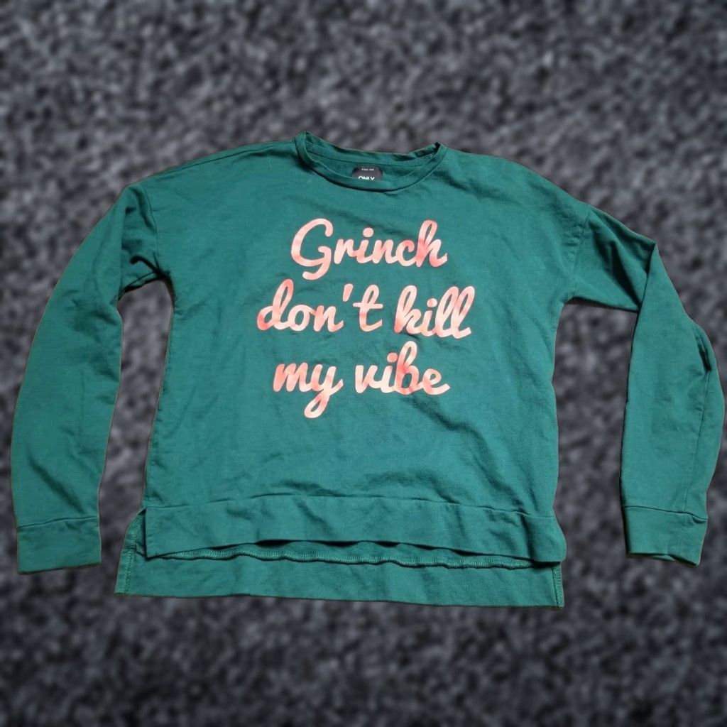 Vintage Only Womens XS Grinch Don't Kill My Vibe Pullover Long Sleeve Christmas Shirt Size XS / US 0-2 / IT 36-38 - 1 Thumbnail