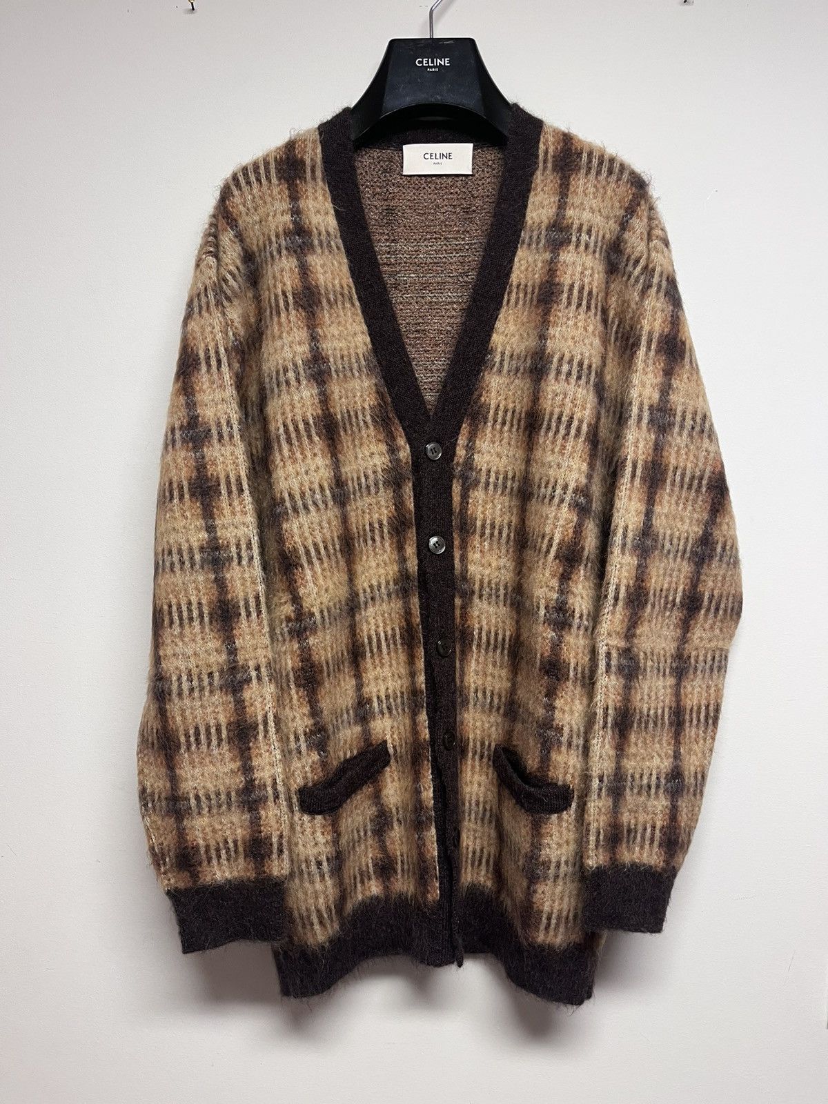 Celine PLAID BRUSHED MOHAIR ALPACA BLEND LONG CARDIGAN Size US XS / EU 42 / 0 - 1 Thumbnail