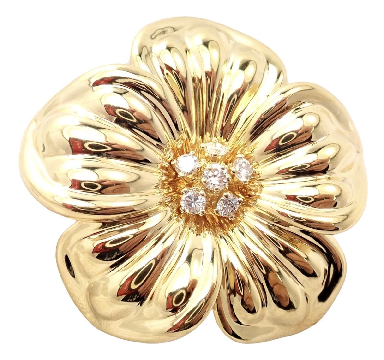 Van Cleef & Arpels Diamond 18k Yellow Gold Magnolia Flower Pin Brooch Size ONE SIZE - 3 Thumbnail