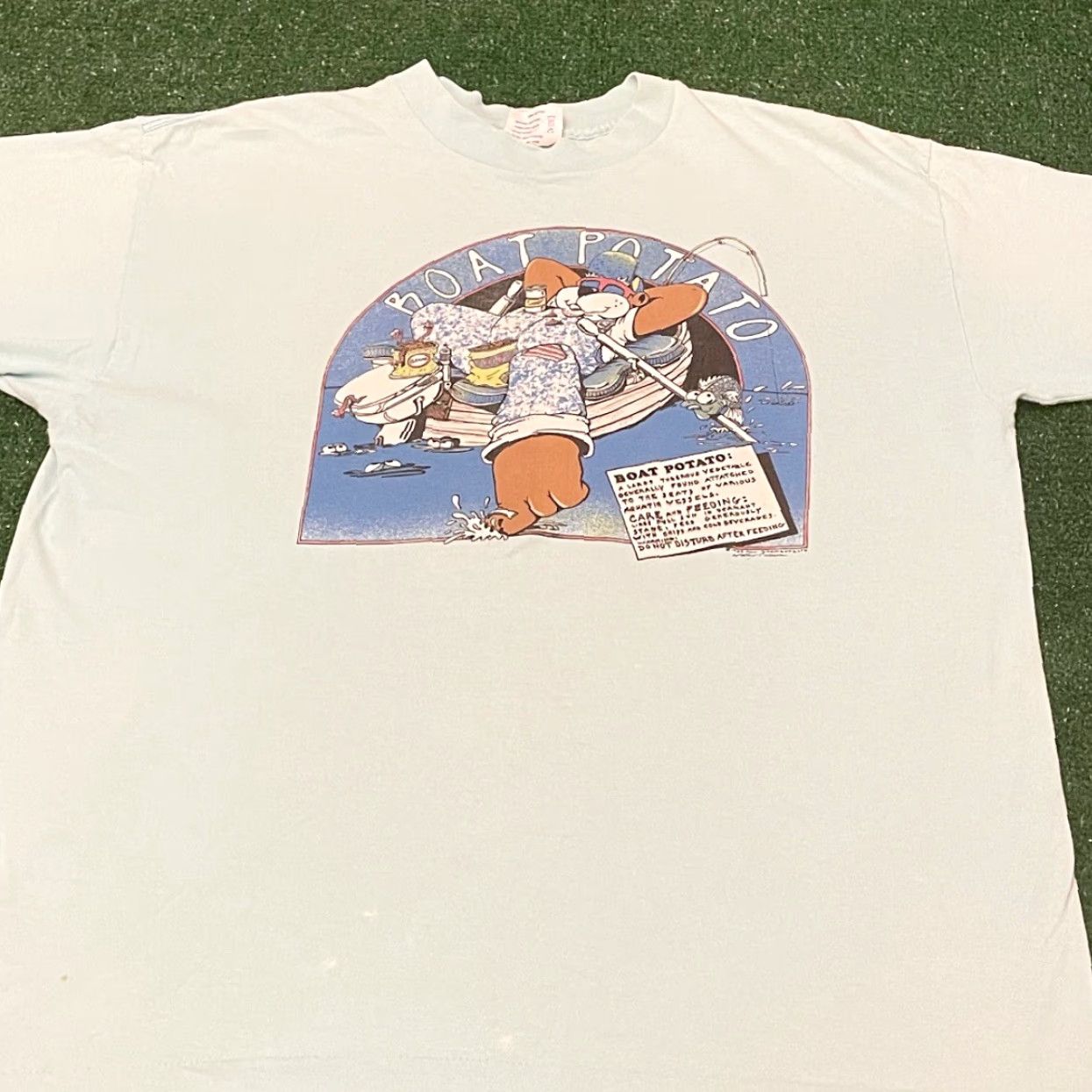Vintage VINTAGE 80s 90s Cartoon Boat Potato Funny VTG Shirt Mens XL Blue 90s 80s Cartoon Fish Humor Fishing Shirt Mens XL Size US XL / EU 56 / 4 - 4 Thumbnail