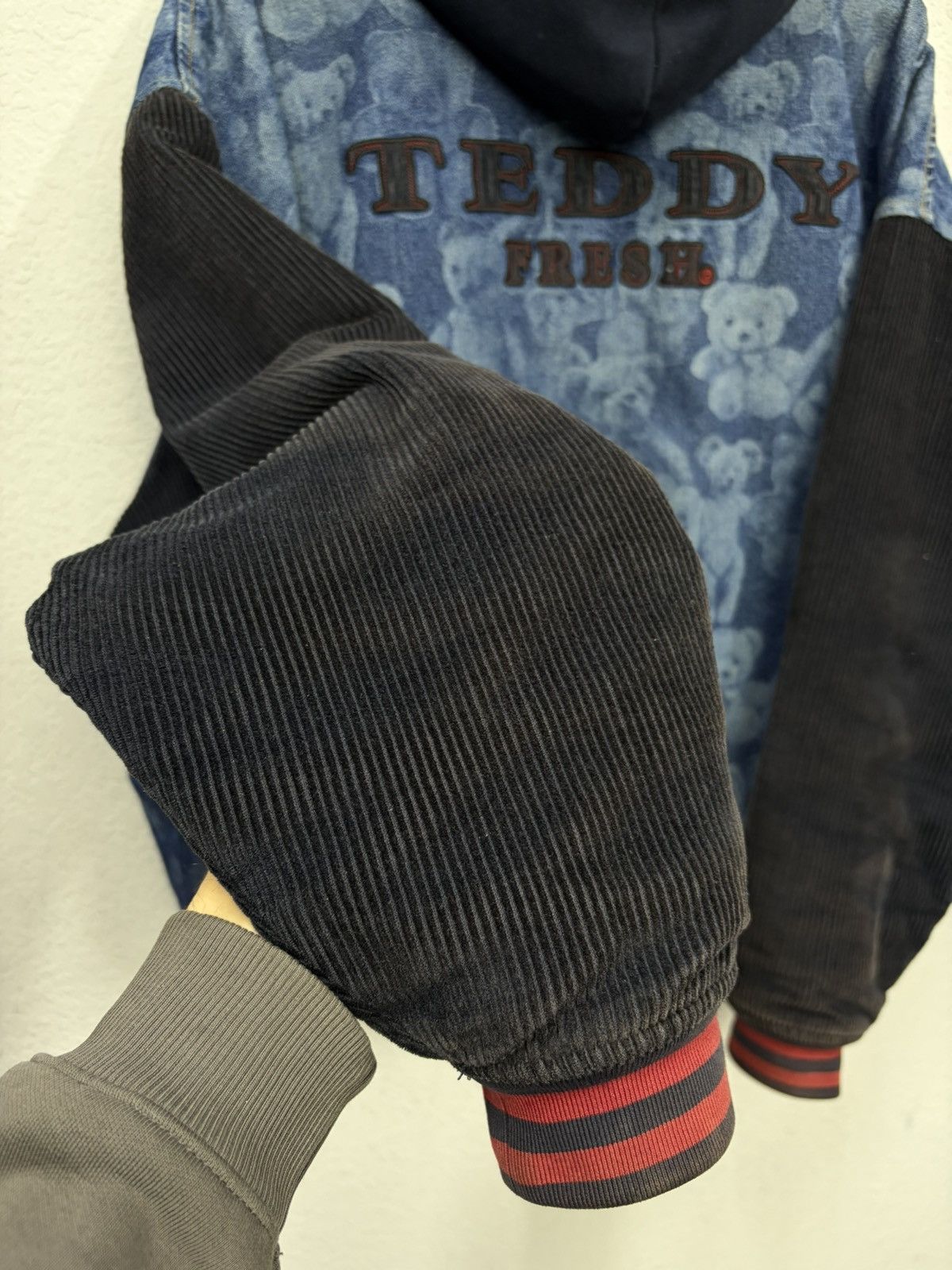 Teddy Fresh Teddy Fresh Denim Varsity Jacket Hybrid All-Over Bear Print Size US L / EU 52-54 / 3 - 23 Thumbnail
