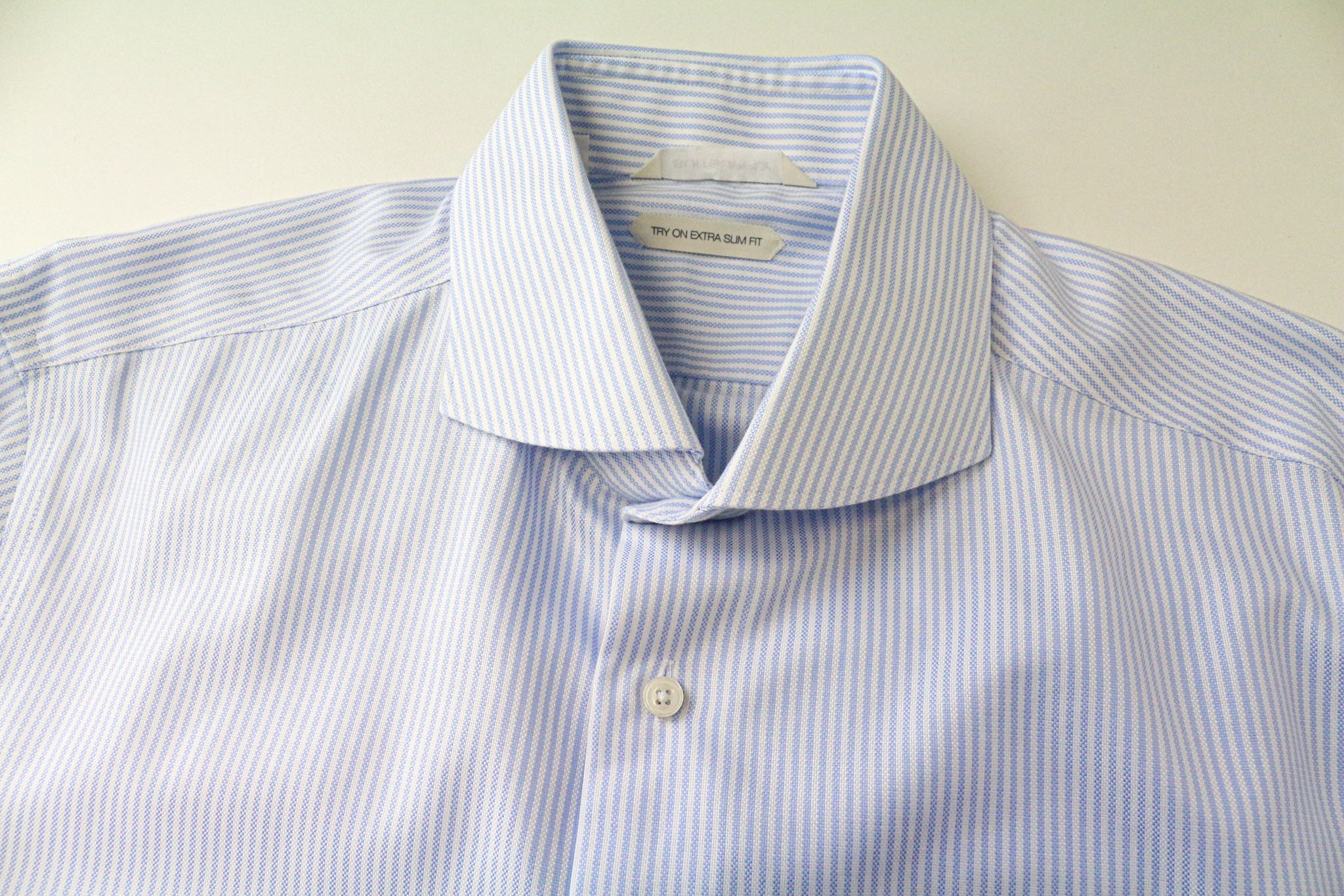 Suitsupply 41/16 Extra Slim Blue Cotton Striped Cutaway 78787 Size 40R - 3 Thumbnail