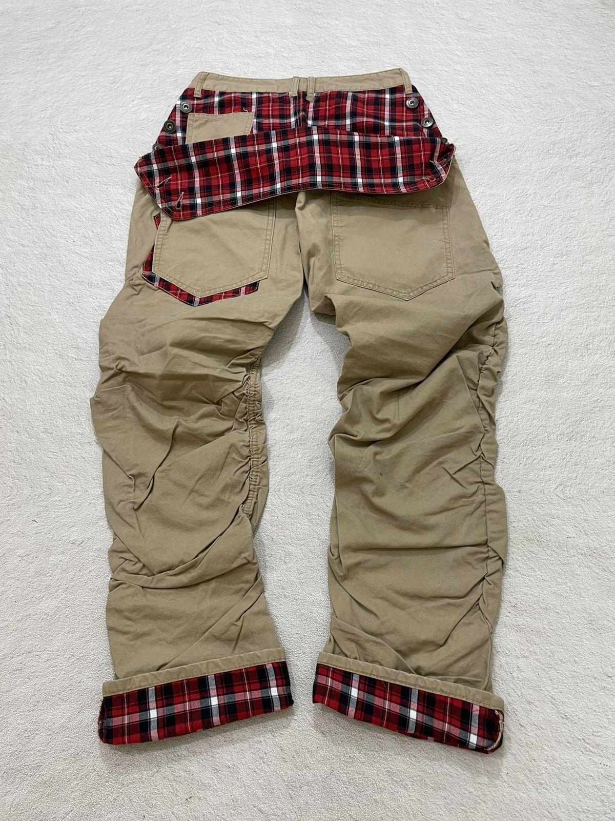 Japanese Brand 2000s Sorridere Gear Workwear Pants Khaki with Plaid Lining Size US 27 - 2 Thumbnail