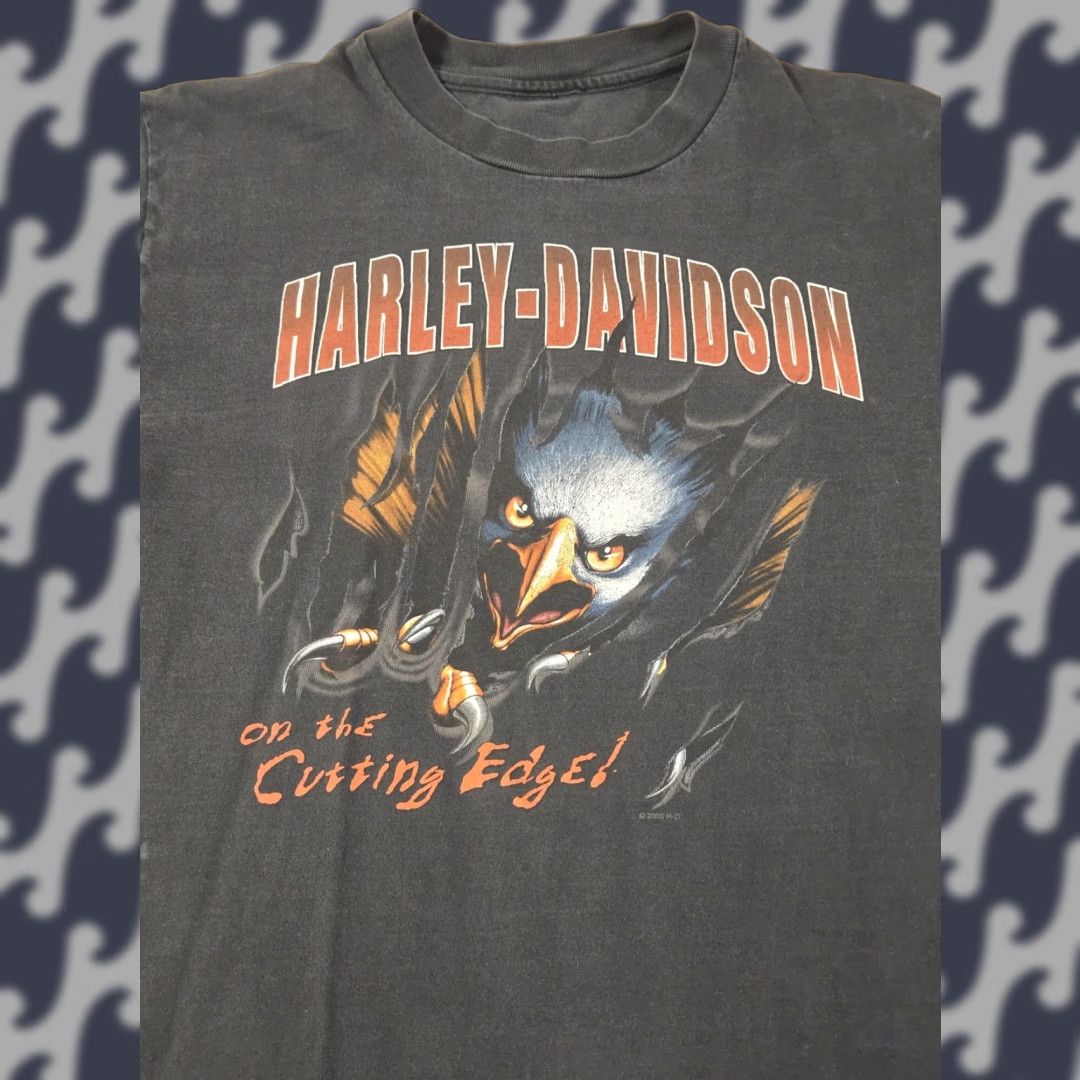 Harley Davidson VINTAGE Harley-Davidson Shirt Mens L Eagle Cutting Edge Oakdale NY 2000s Black Graphic Print Double-Sided Crew Neck Short Sleeve Mens Size US L / EU 52-54 / 3 - 1 Thumbnail