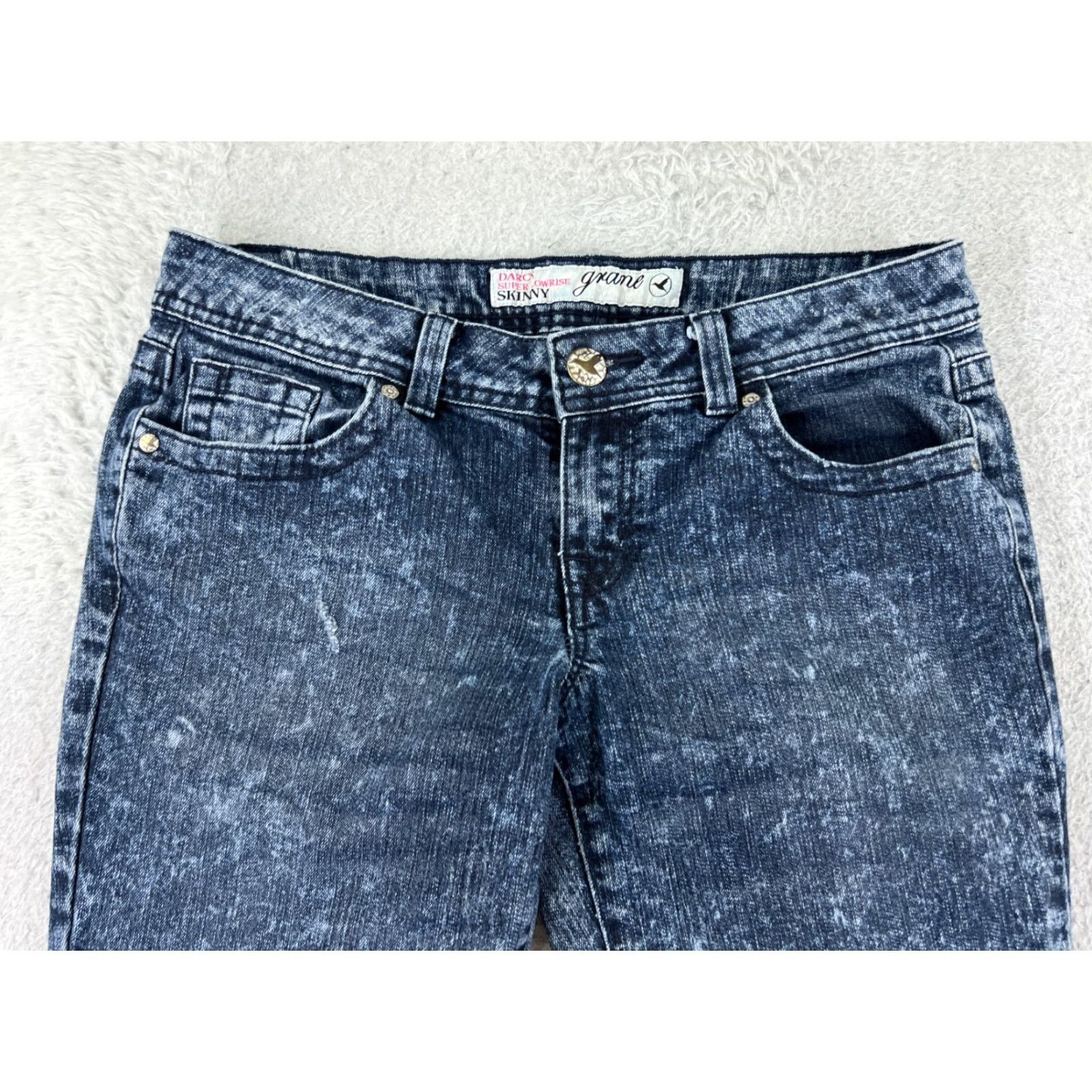 Denime Crane Jeans Juniors 9 Blue Denim Skinny 28x29 Low Rise 5-Pocket Button Closure Size 30" / US 8 / IT 44 - 7 Thumbnail