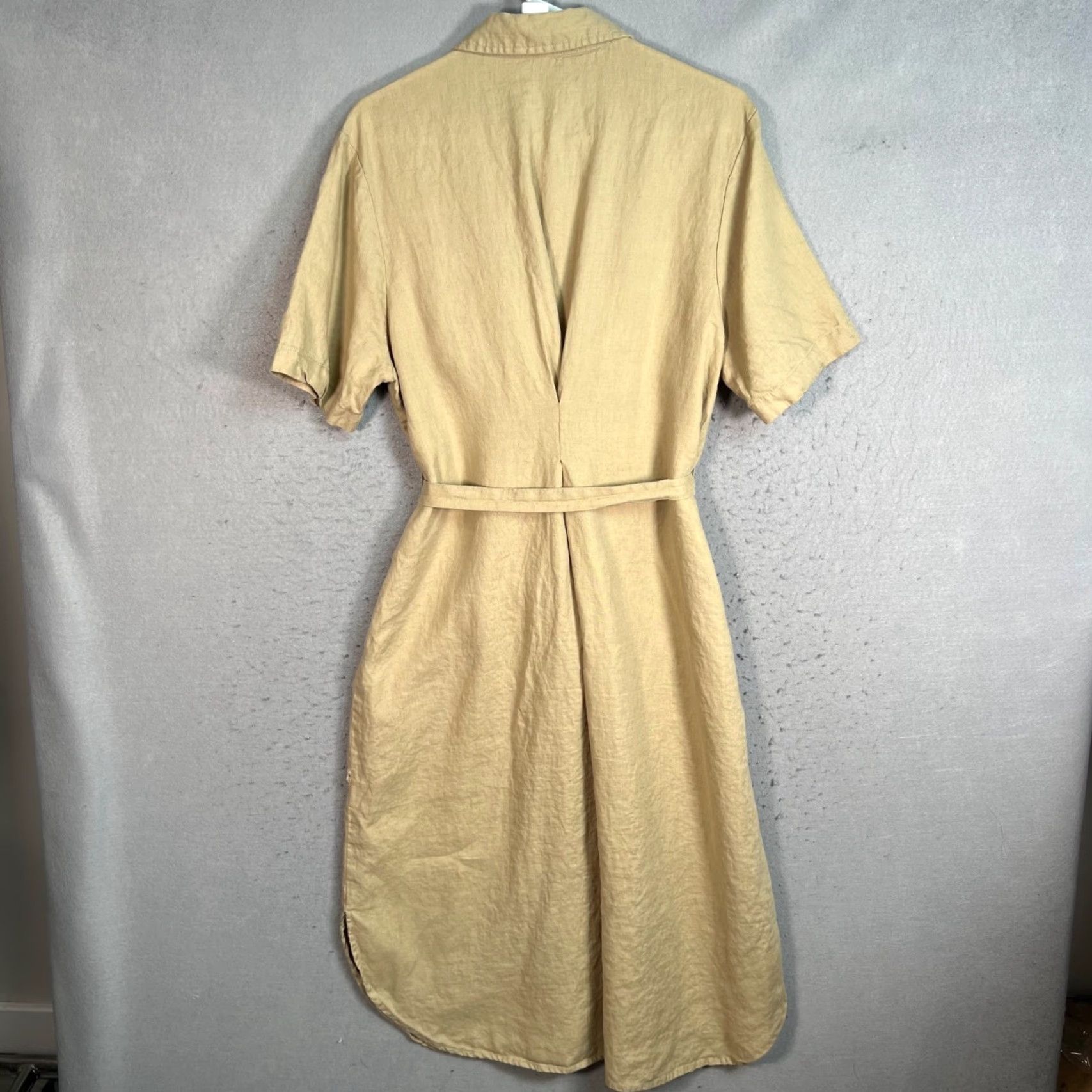 Oak + Fort Oak + Fort Shirt Dress Womens Small Beige Linen Button-Front Midi W/ Waist Tie Daywear Casual Summer Spring Size S / US 4 / IT 40 - 2 Thumbnail