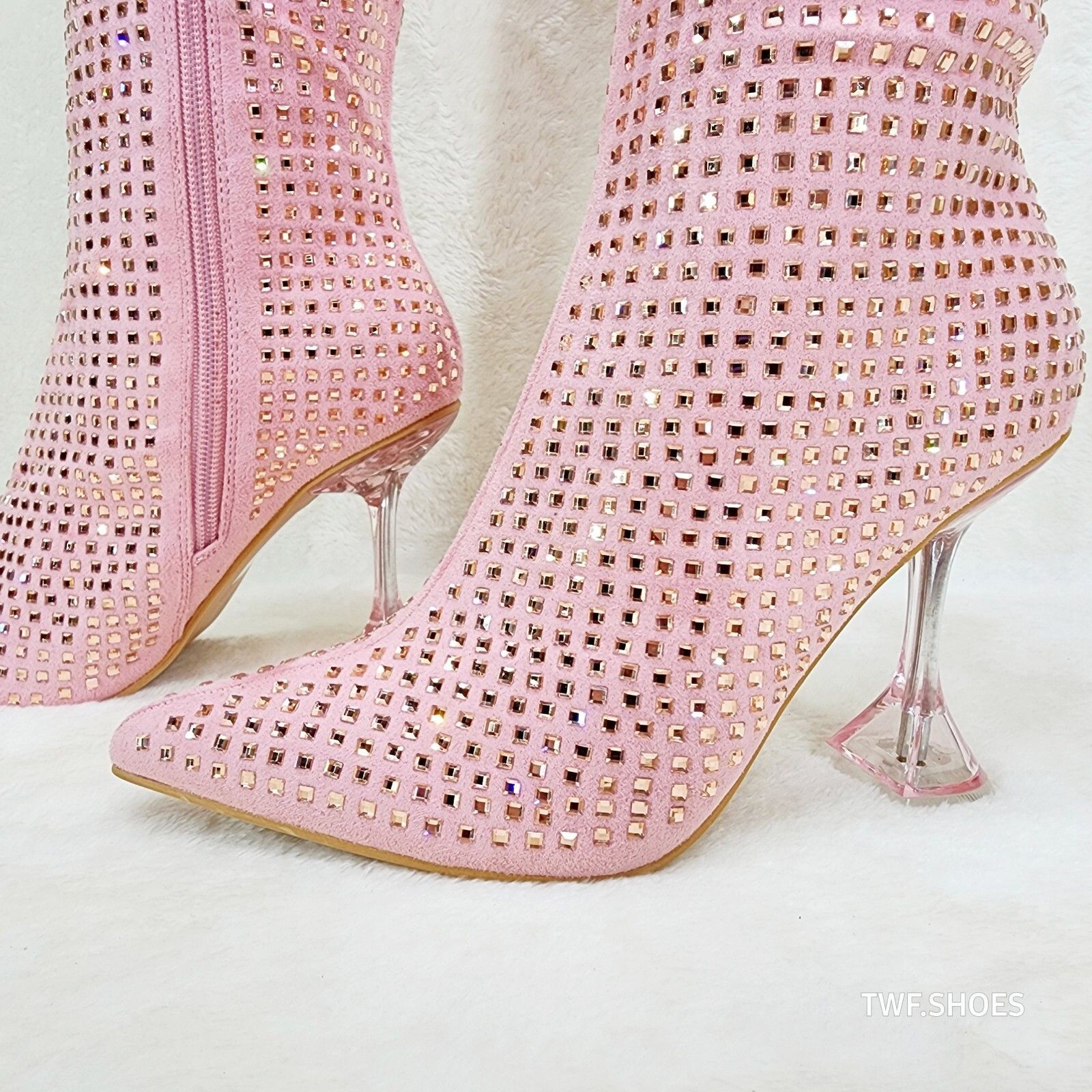 Other Glamour Shot Mirrored Rhinestone Tinted 4" Pyramid Heel Knee Size US 5.5 / IT 35.5 - 8 Thumbnail