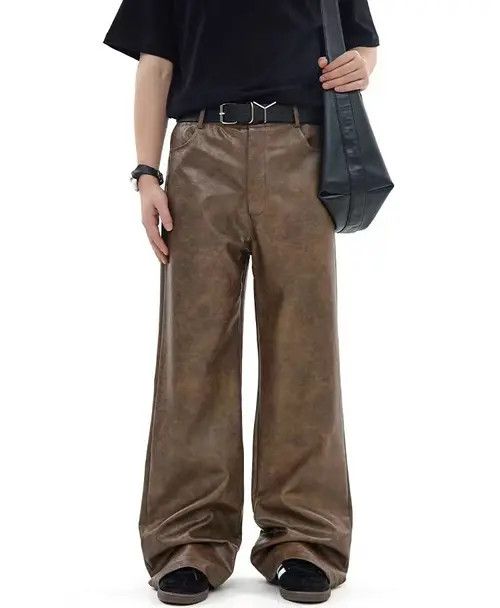 Japanese Brand Ishida x Fuji Outdoor retro fashion washed pu leather pants Size US 29 - 8 Thumbnail