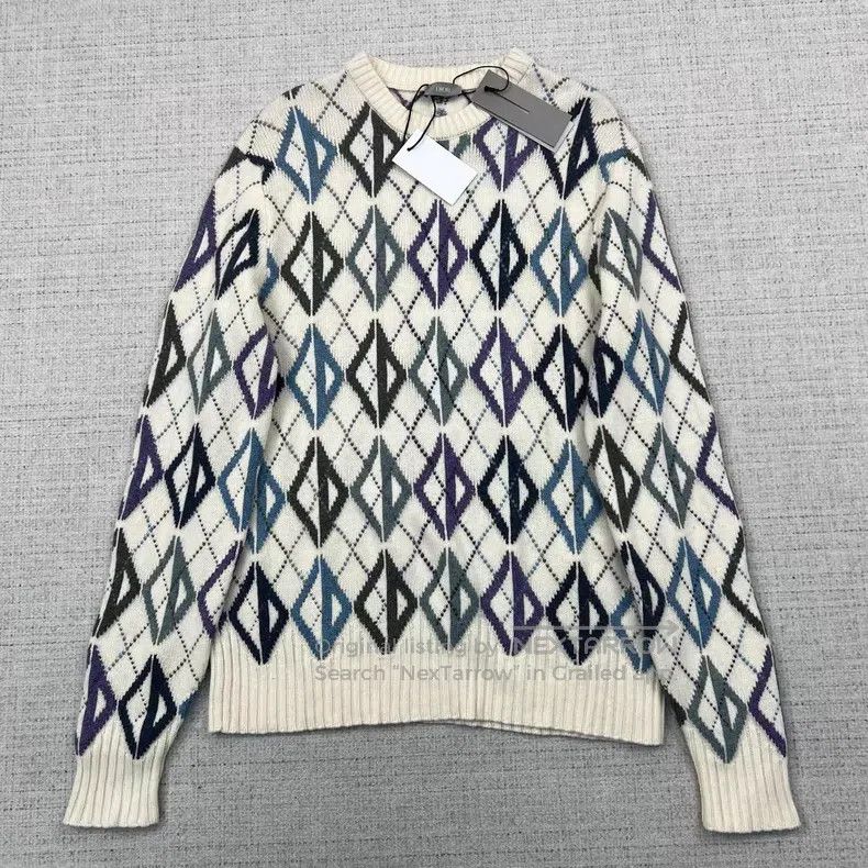 Dior Dior SS21 diamond jacquard round-neck knitted sweater Size US L / EU 52-54 / 3 - 1 Thumbnail