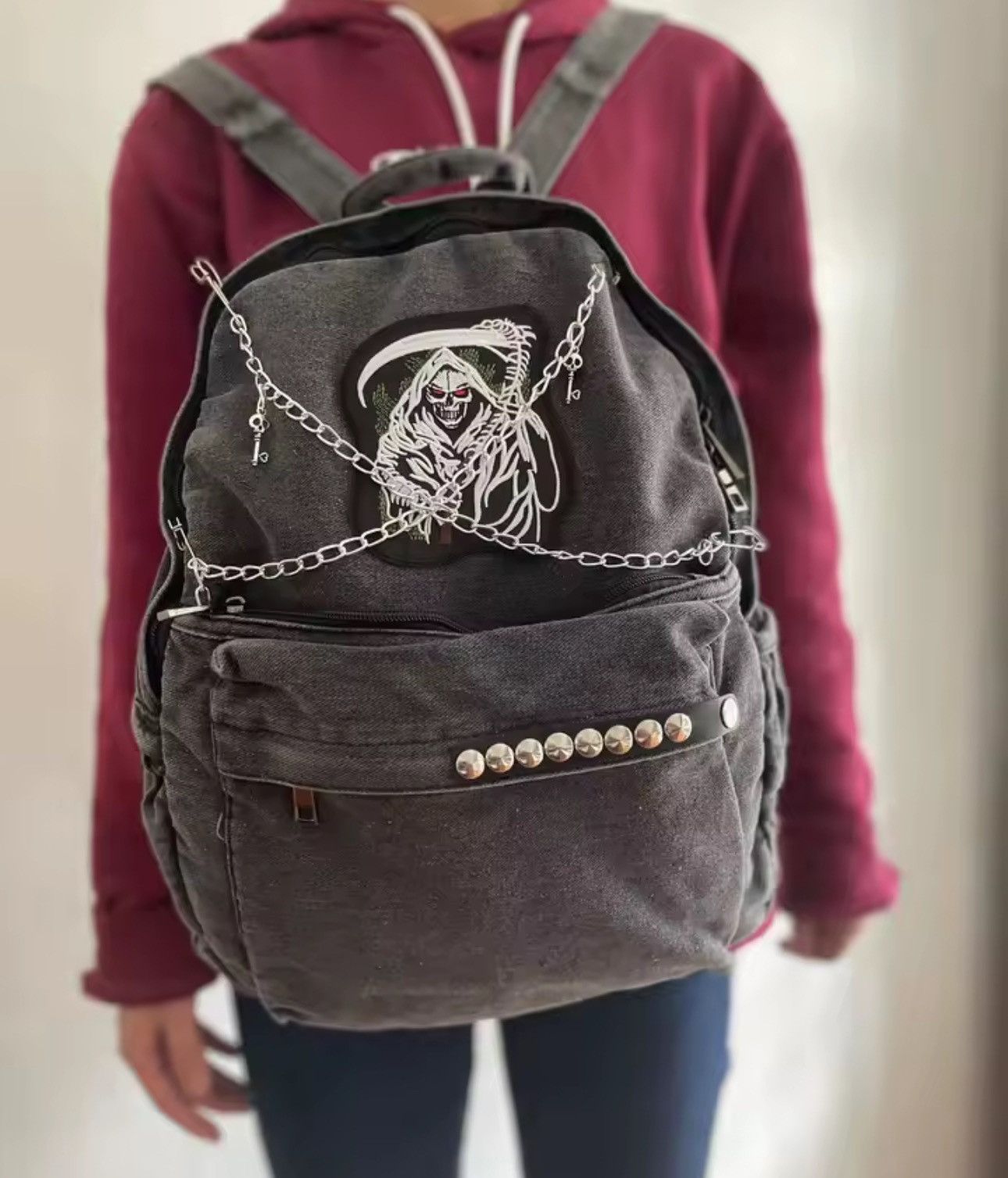 Other Gothic Punk Washed Black Capacity School Backpack Size ONE SIZE - 5 Thumbnail