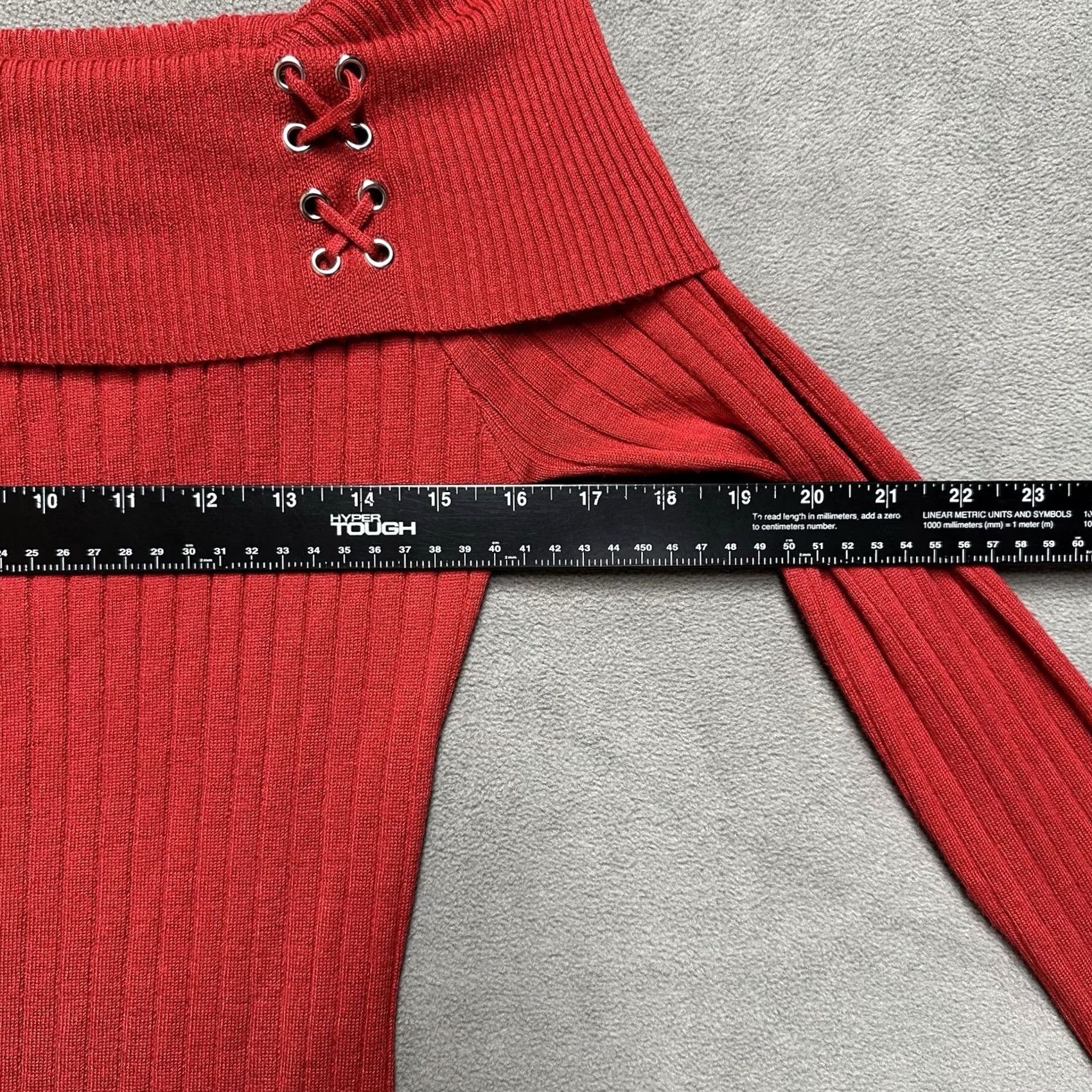 Vintage Alison Andrews Midi Dress Womens M Red Ribbed Off Shoulder Long Sleeve Slim Size M / US 6-8 / IT 42-44 - 7 Thumbnail