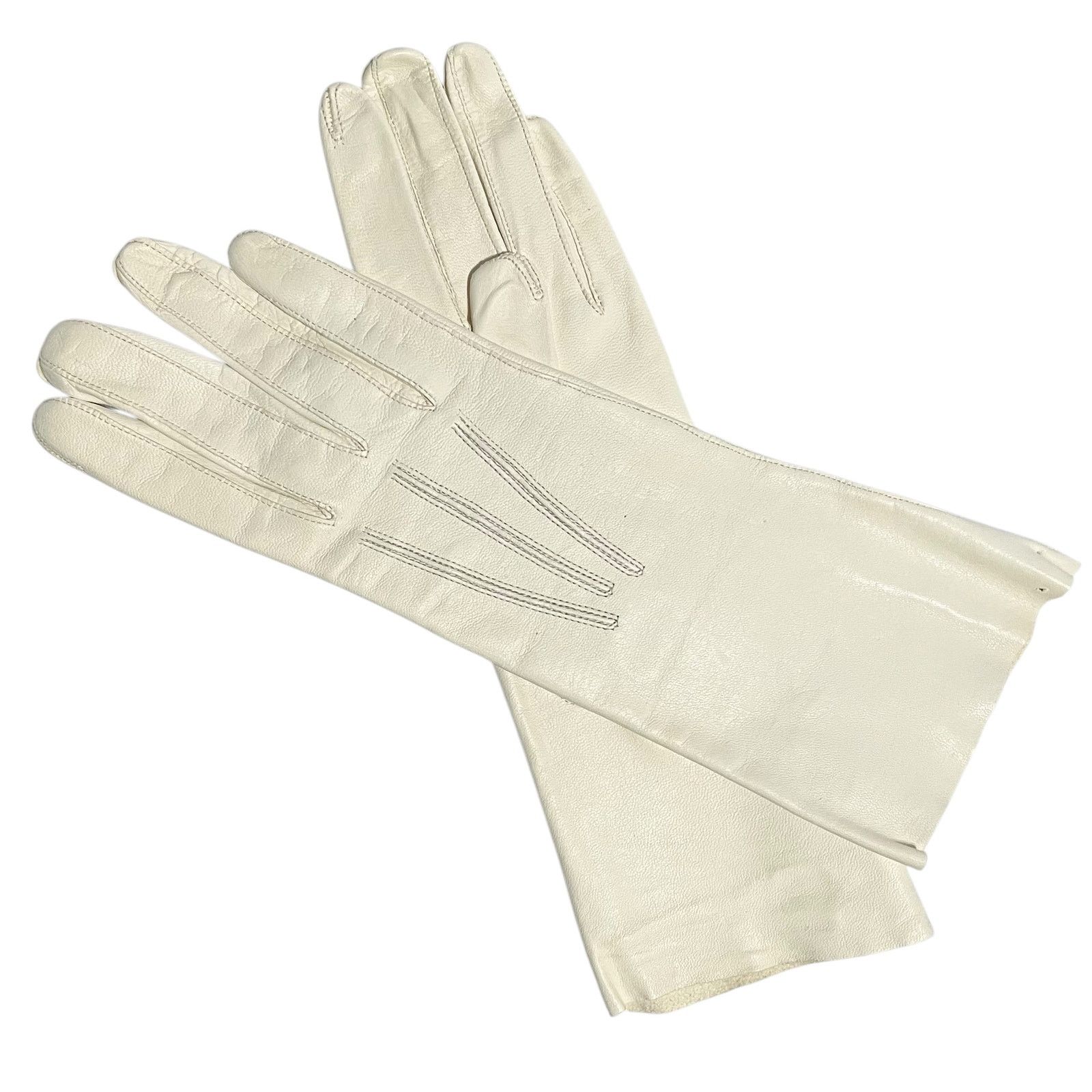 Vintage NWT Vintage Kid Skin Leather White Deadstock Long Gloves Size ONE SIZE - 1 Thumbnail