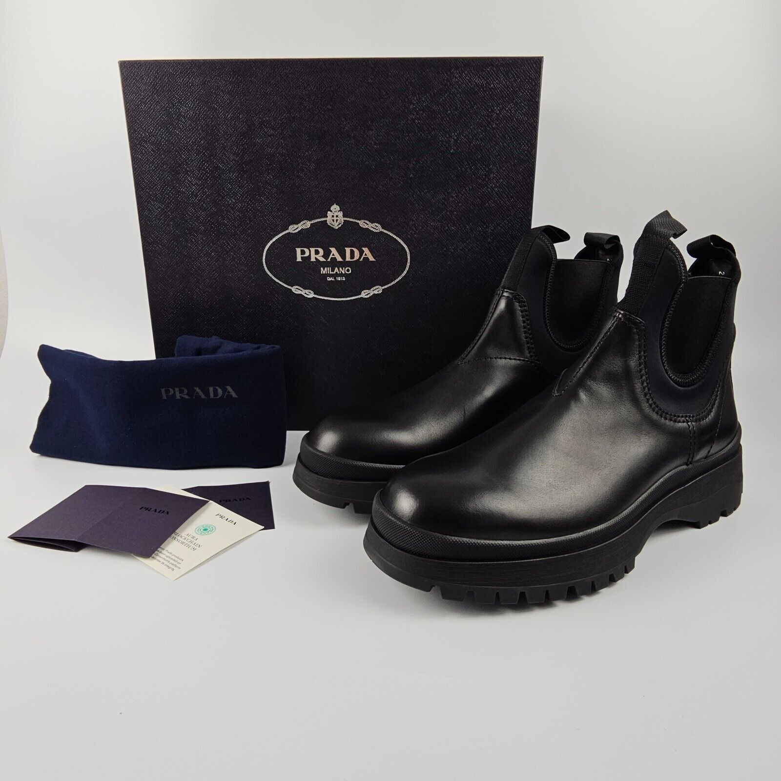 Prada PRADA Black Leather Stretch Chelsea Boots New/Authentic Size US 6 / EU 39 - 2 Thumbnail