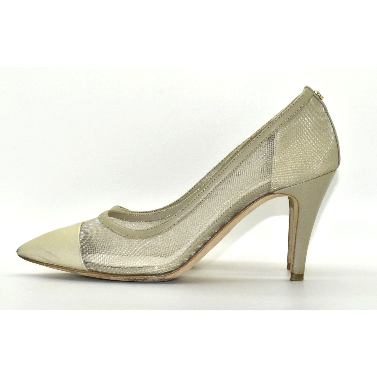 Chanel CHANEL Mesh & Leather Gold Cap Toe Back CC Logo Pump Sz 37C Size US 6.5 / IT 36.5 - 3 Thumbnail