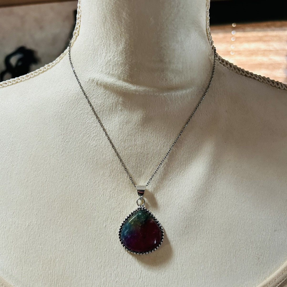 Handmade Handcrafted watermelon tourmaline dogtooth 925 necklace Size ONE SIZE - 3 Thumbnail