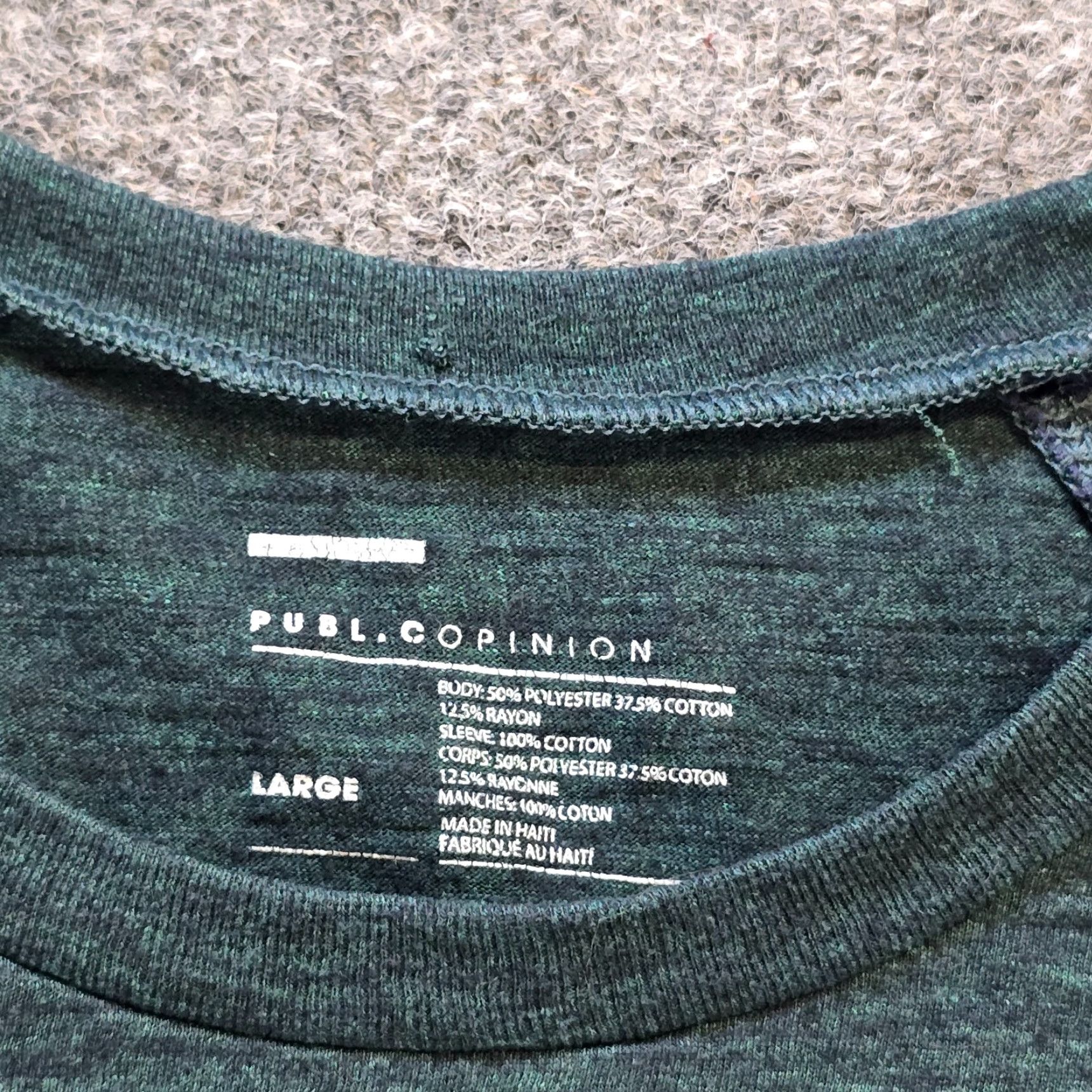 Vintage Public Opinion Top Mens Size Large Baseball Raglan T-Shirt Blue Green Cap Sleeve Casual Capsule Regular Knit Cotton Lightweight Summer Spring Fall Size US L / EU 52-54 / 3 - 3 Thumbnail