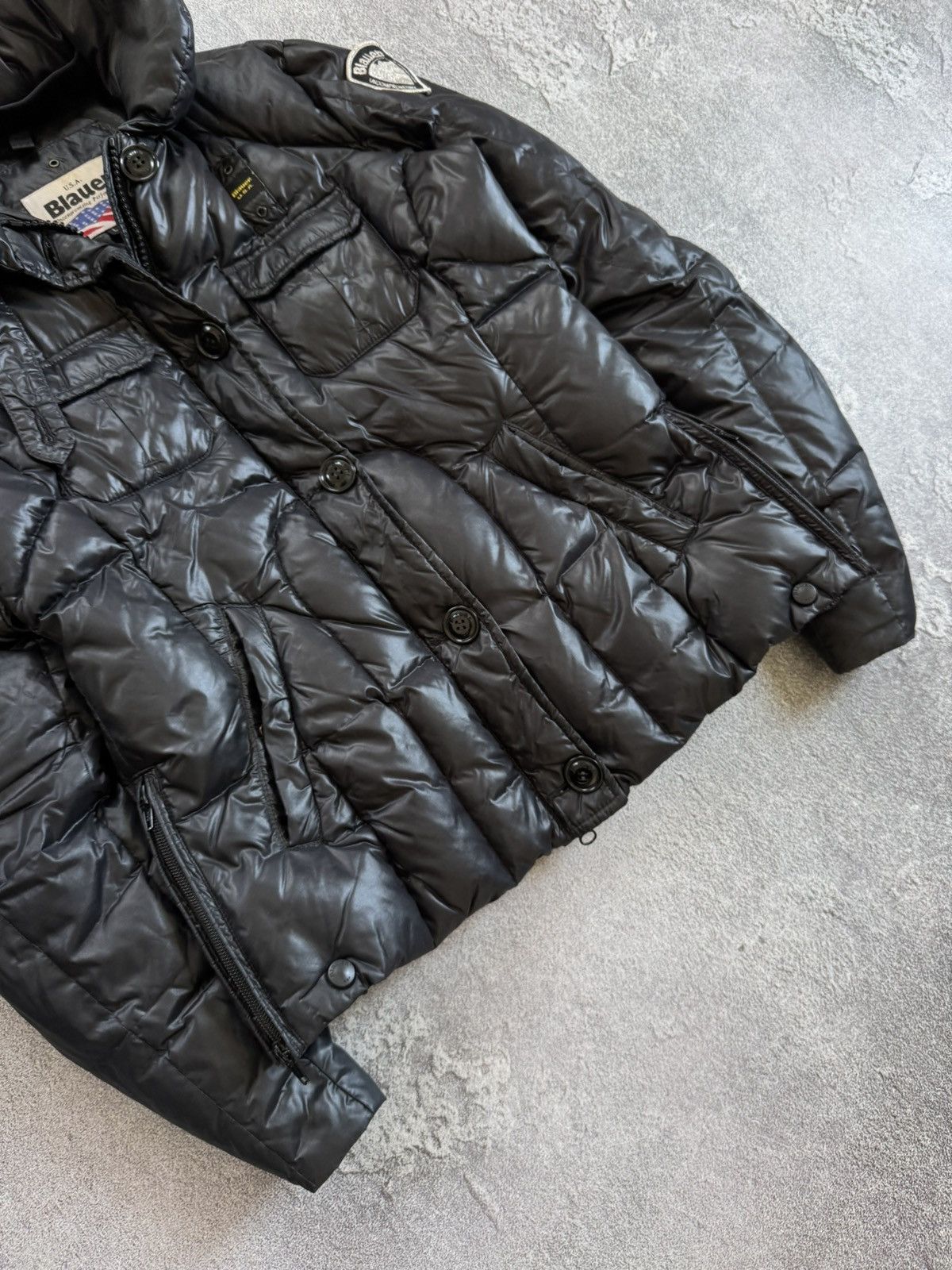 Vintage Blauer USA L black down zip puffer jacket quilted Size L / US 10 / IT 46 - 3 Thumbnail