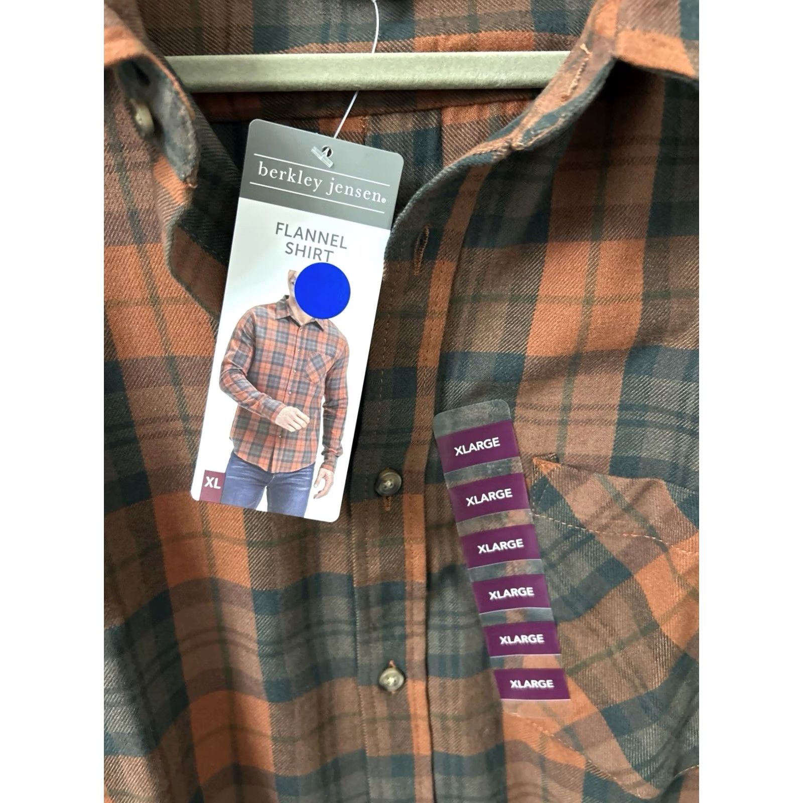 Vintage Berkley Jensen Flannel Shirt Mens XL Orange Plaid Button-Down Long Sleeve NWT Size US XL / EU 56 / 4 - 5 Thumbnail