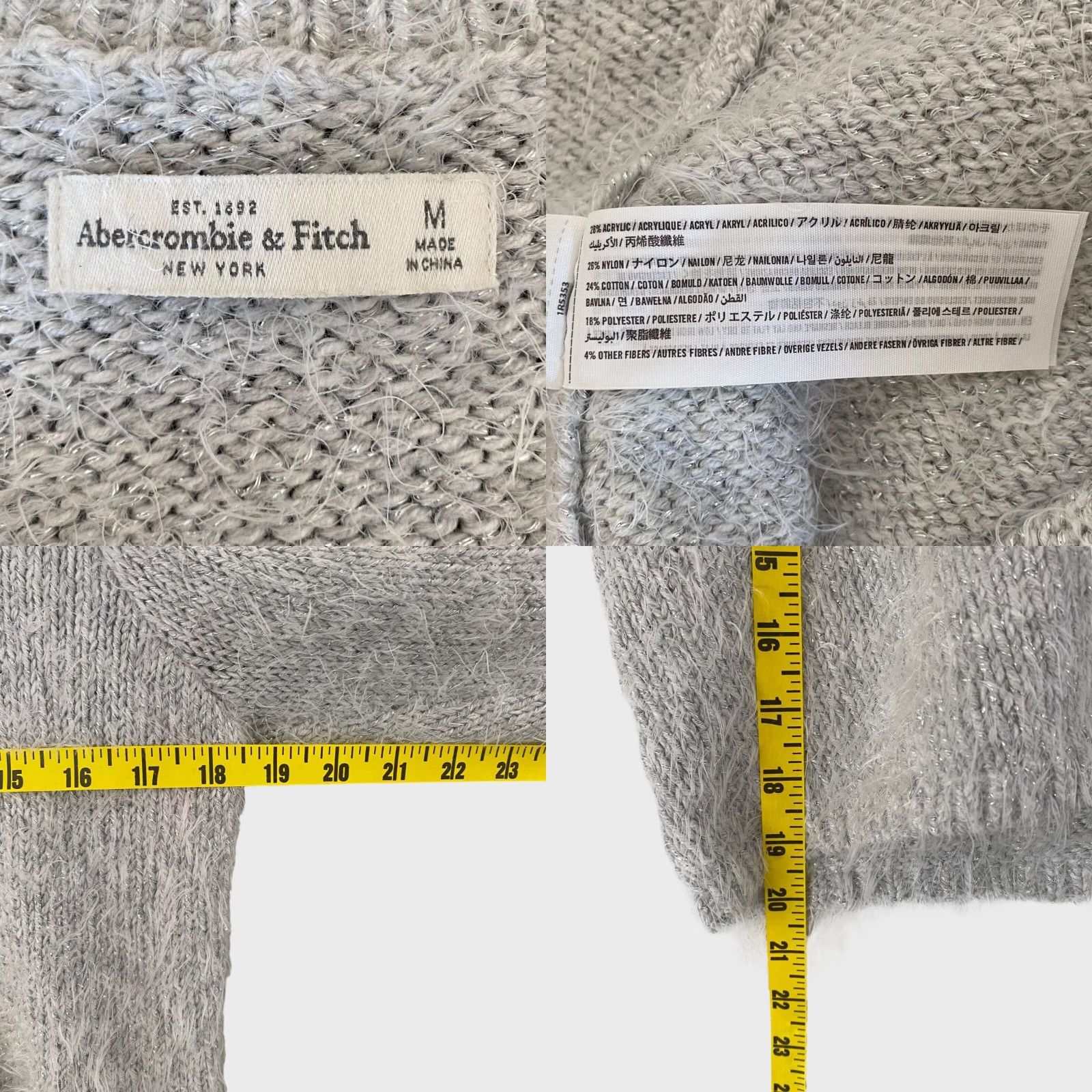 Abercrombie & Fitch Abercrombie & Fitch Cropped Fuzzy Sweater Women's Medium Gray Metallic Pullover Size M / US 6-8 / IT 42-44 - 8 Thumbnail