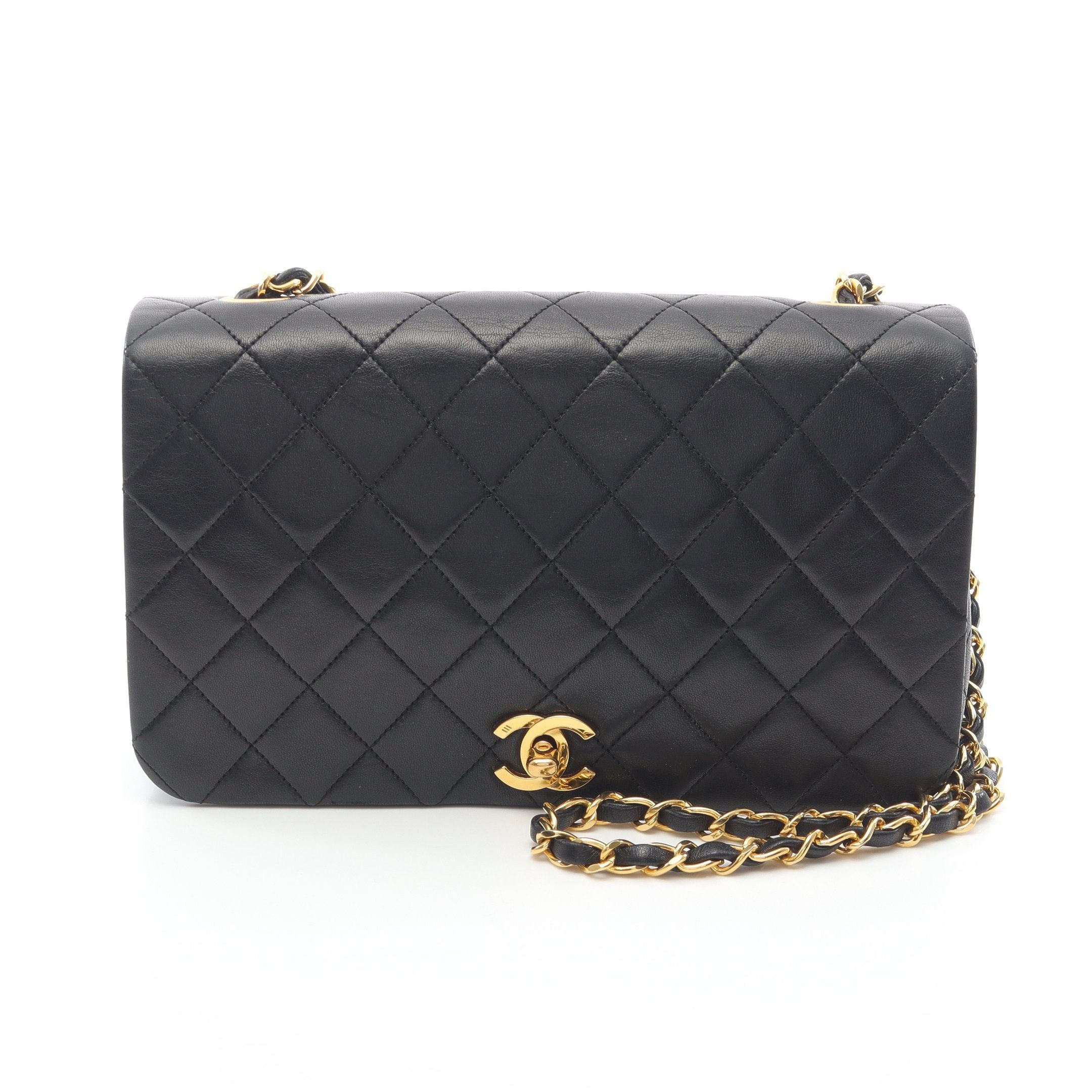 Chanel Full Flap Matelasse Chain Shoulder Bag Lambskin Black Gold Hardware, Women's