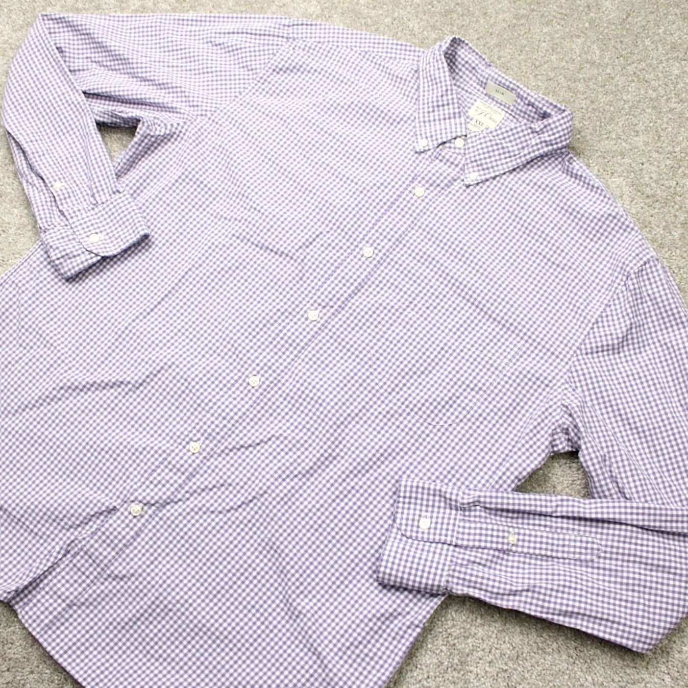 J.Crew J. Crew Button-Up Shirt Mens 2XL Slim Purple Plaid 100's Cotton Blend L/S Size US XXL / EU 58 / 5 - 4 Thumbnail