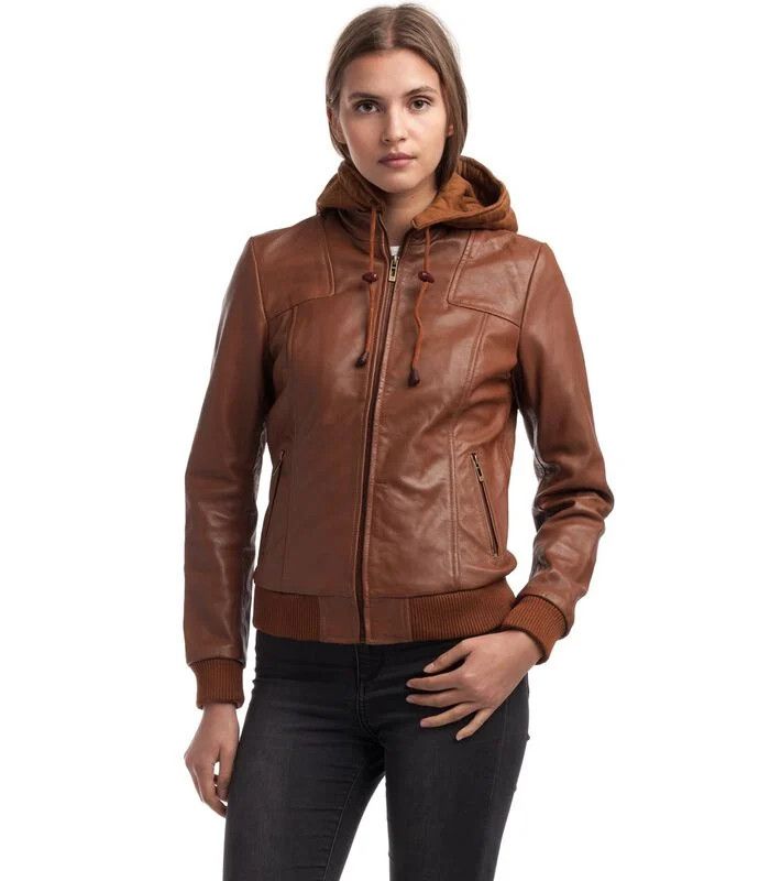 Genuine Leather Chyston Roxane Brown Leather Hooded Jacket Women's Size S / US 4 / IT 40 - 1 Thumbnail
