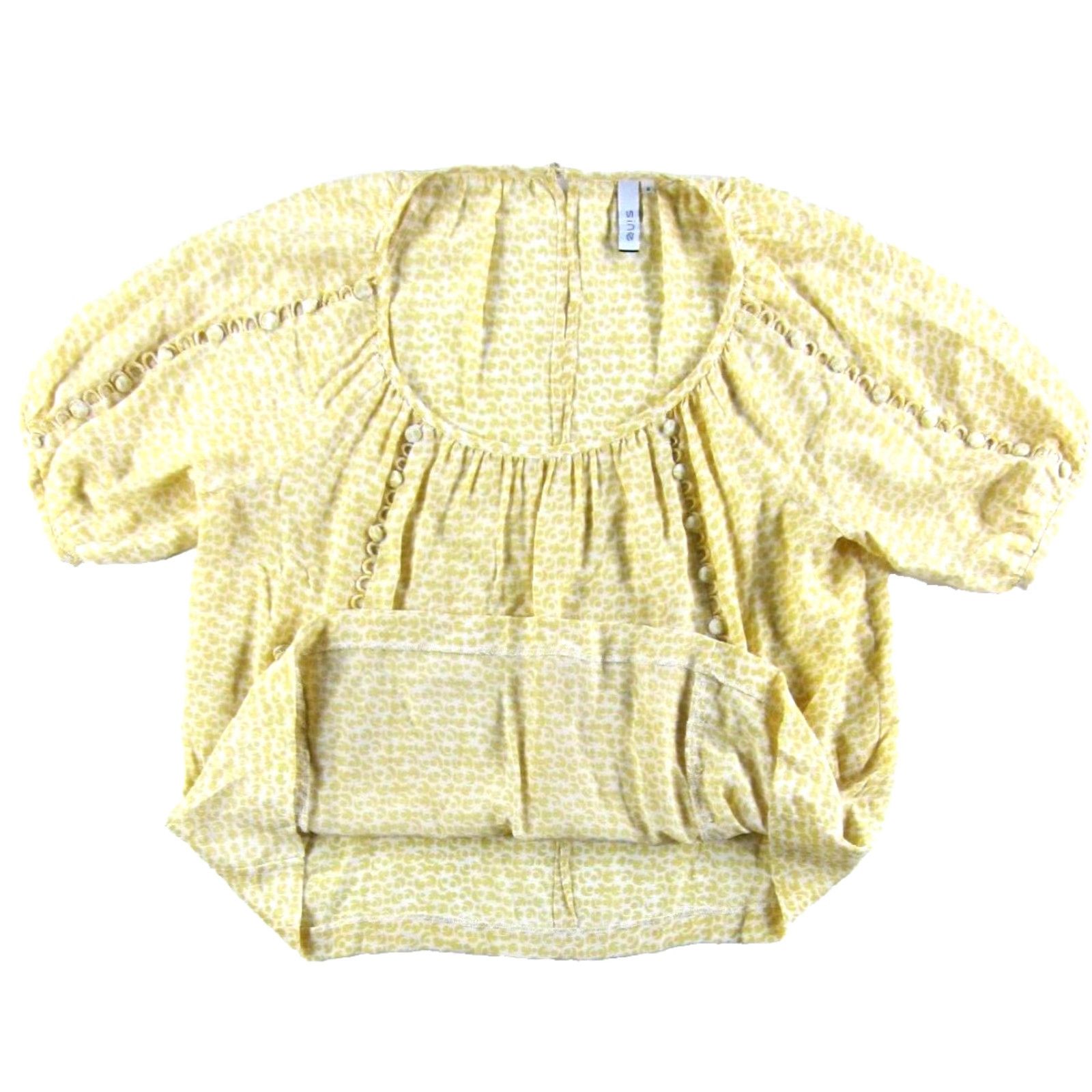 Anthropologie SINE Anthropologie 100% Silk Yellow Polka Dot Button Short Sleeve Blouse Woman 8 Size M / US 6-8 / IT 42-44 - 5 Thumbnail